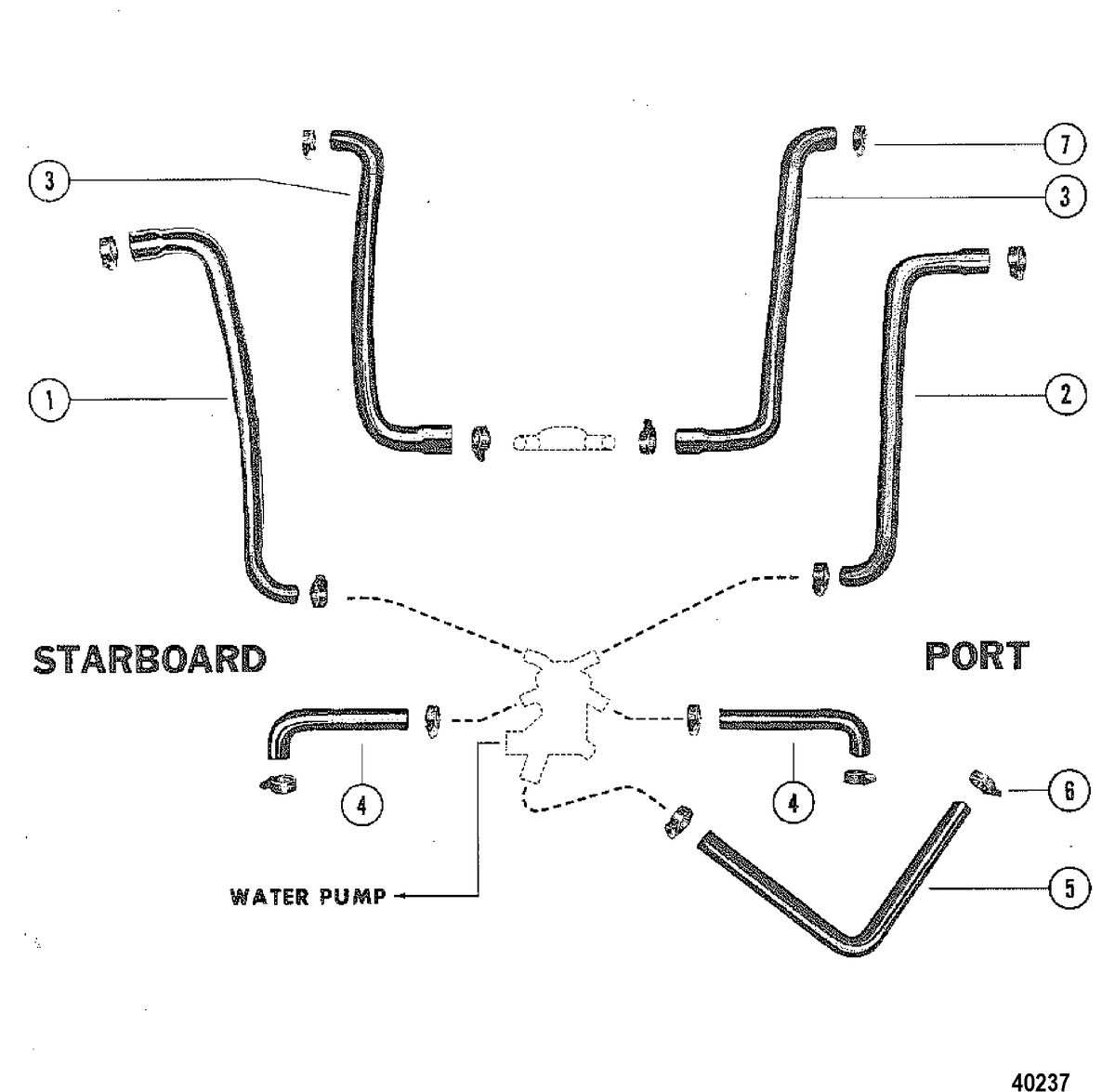 MERCRUISER 228 ENGINE (G.M.) WATER DISTRIBUTION HOSES