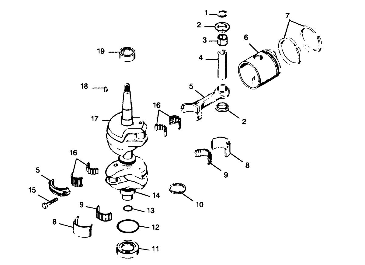 FORCE FORCE 1989 25 H.P. "B" MODELS CRANKSHAFT AND PISTON GROUP