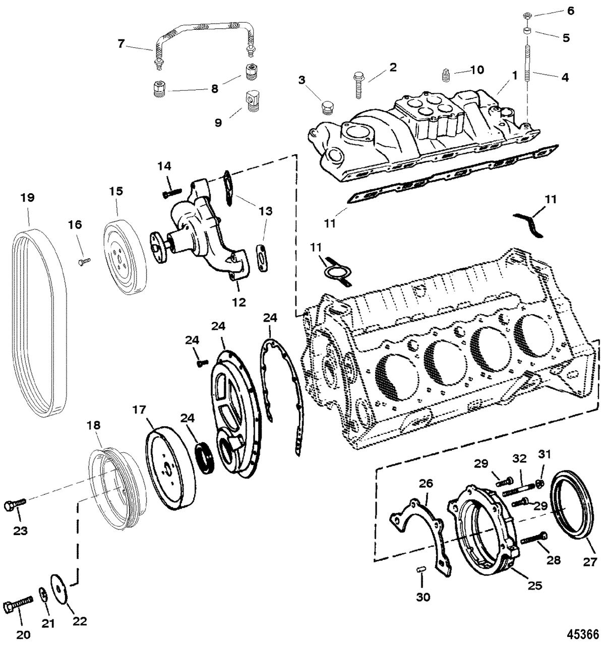 MERCRUISER 5.7L EFI (MIE)TBI (GEN+) INTAKE MANIFOLD AND FRONT COVER