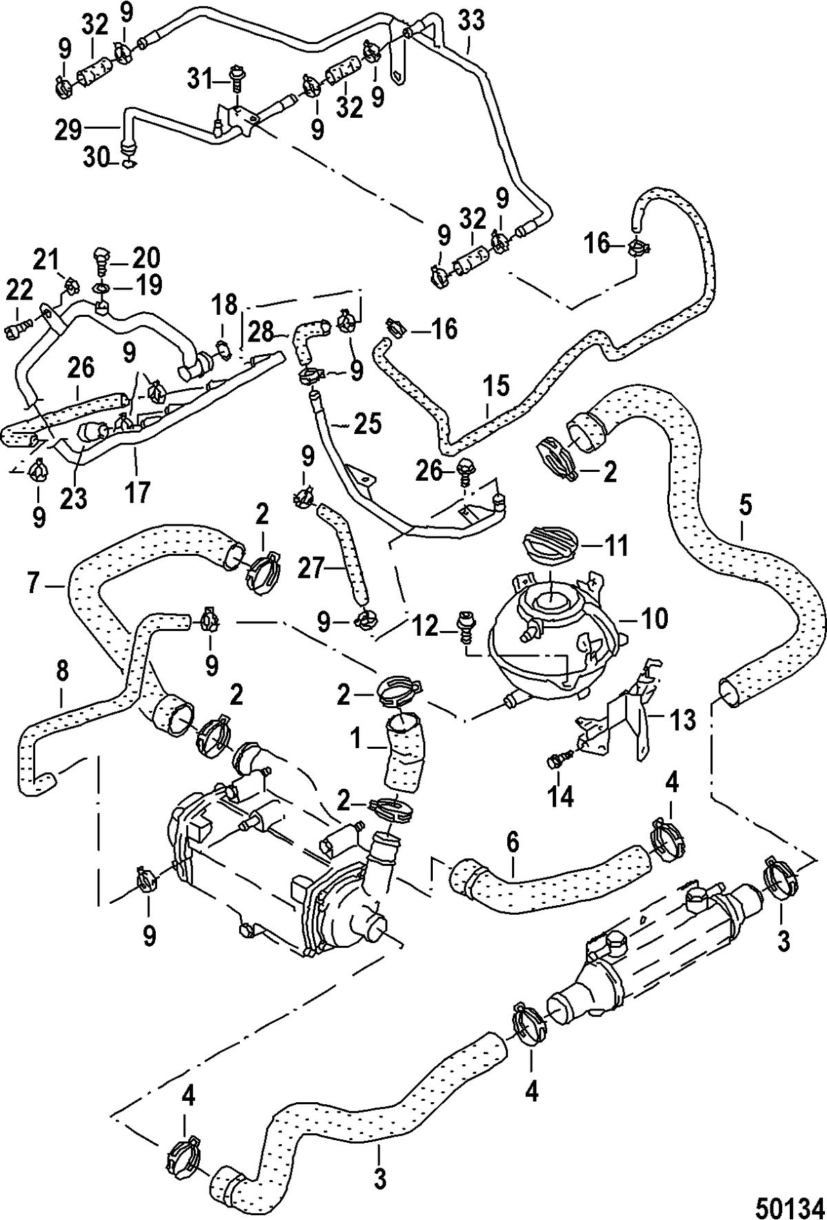 MERCRUISER VW TDI 3.0L WATER HOSES AND PIPES