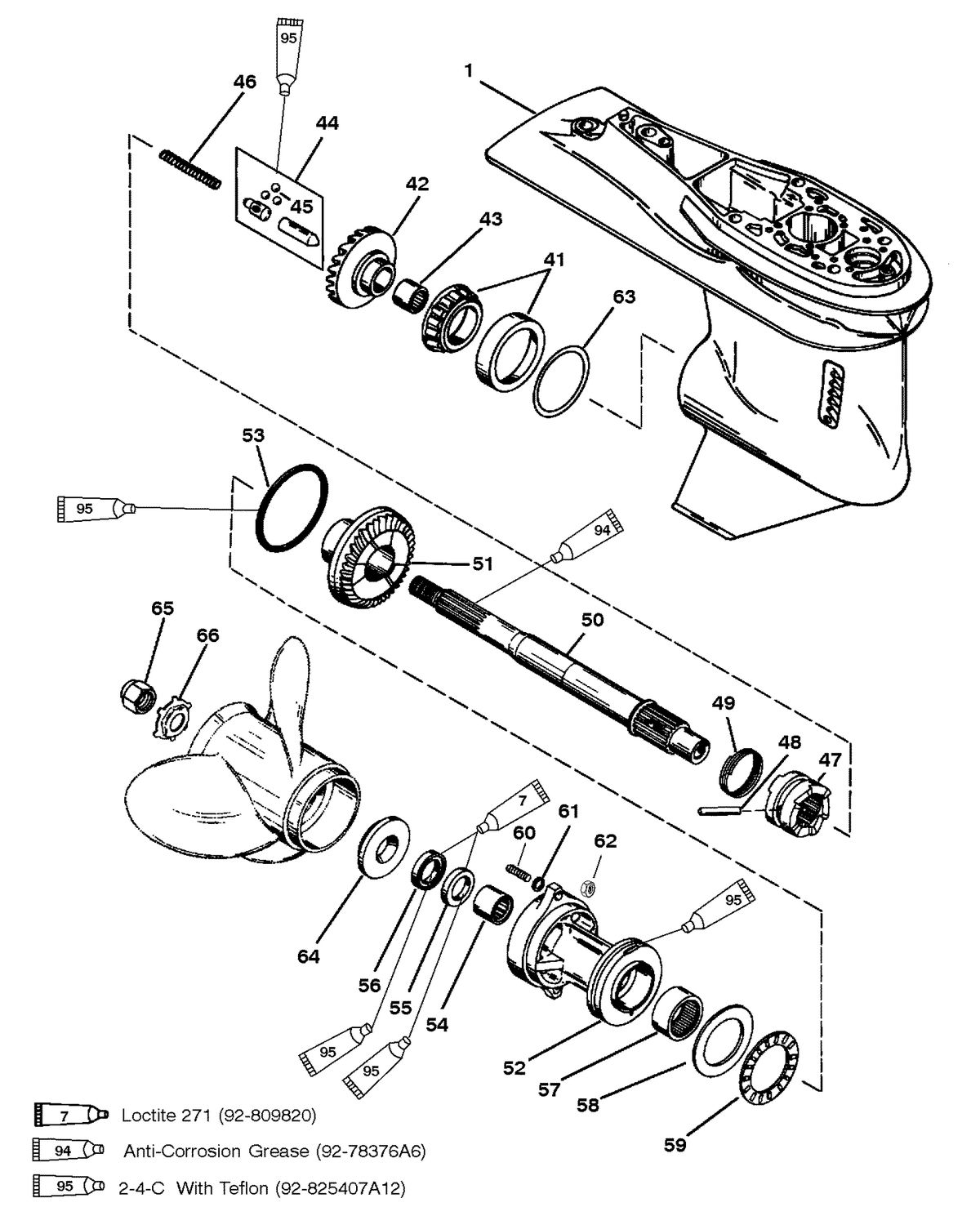 MERCURY/MARINER 50/55/60 JET 45 GEAR HSG(PROP SHAFT)(60 SEA/MARA/BIG FOOT, 3 JAW REV. CLUTCH