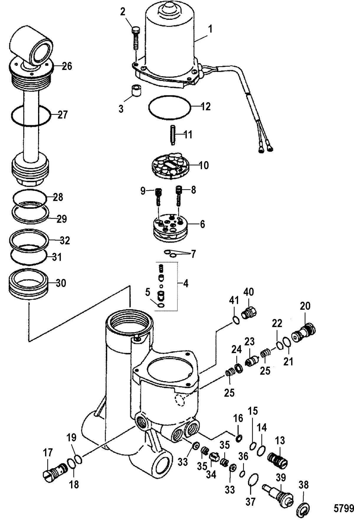MERCURY/MARINER 40 LIGHTNING/40 LIGHTNING XR40 SEAPRO/MARATHON/50 INTERNATIONAL Power Trim Components
