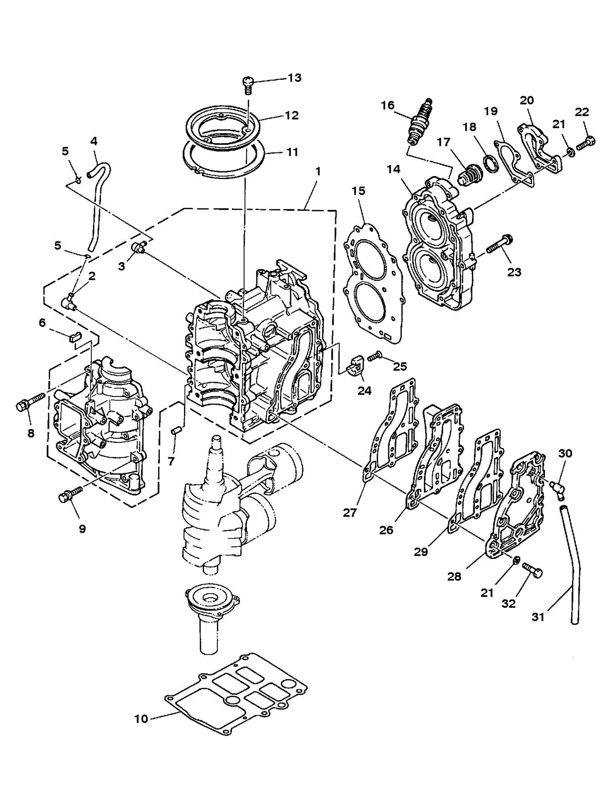 MERCURY/MARINER 15 H.P. K CRANKCASE AND CYLINDER HEAD