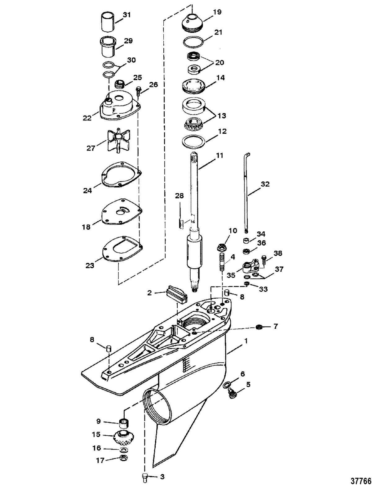 MERCRUISER ALPHA ONE (GEN. II) STERNDRIVE AND TRANSOM ASSEMBLY GEAR HOUSING(DRIVESHAFT)(STANDARD ROTATION)