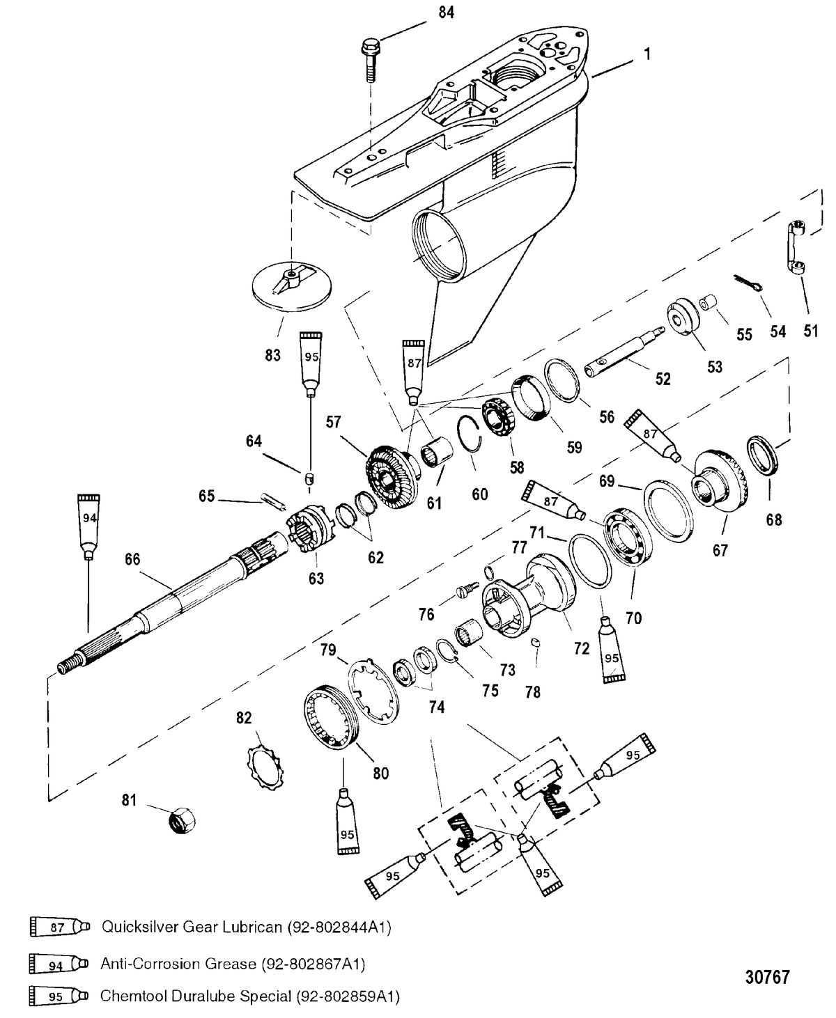 MERCURY 250XB (3.0L EFI) GEAR HSG.(PROP SHAFT)(STD)(S/N-0T235000 & UP)