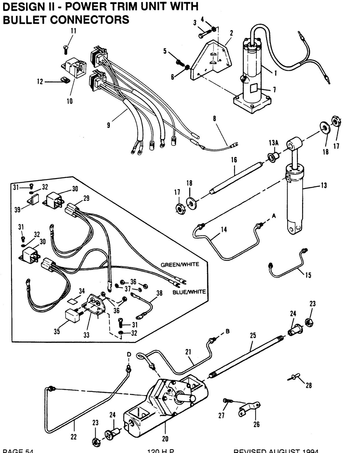 FORCE 120 H.P. DESIGN II - POWER TRIM UNIT WITH BULLET CONNECTORS
