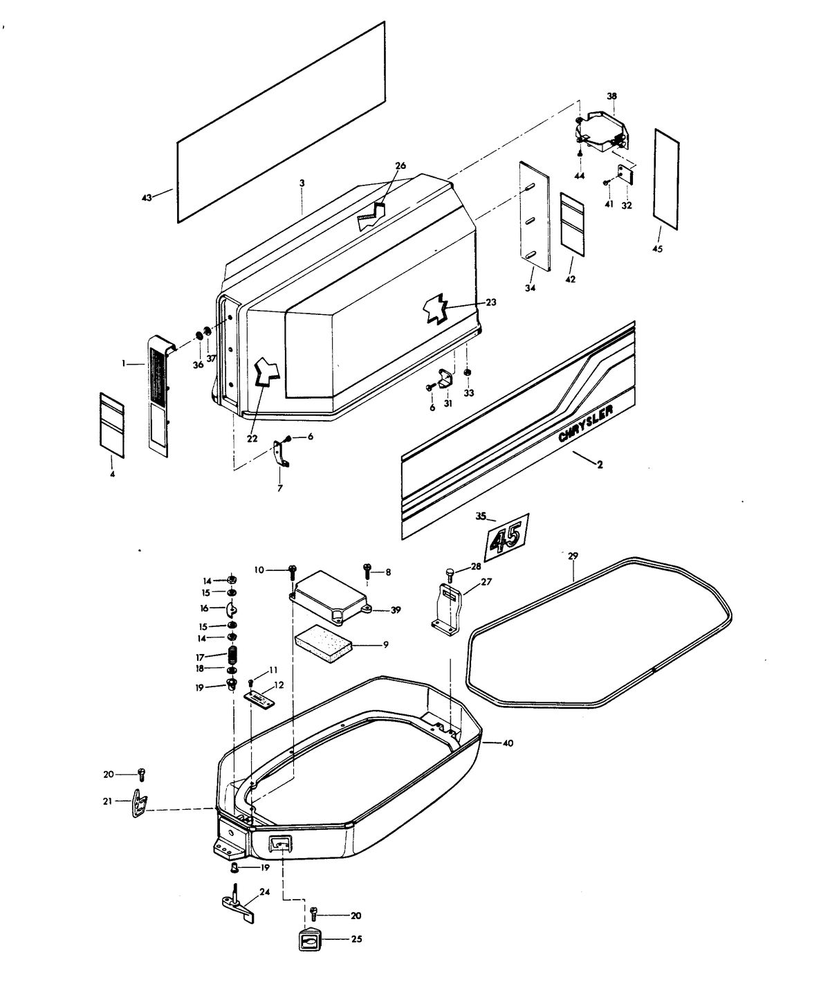 CHRYSLER 45 H.P ENGINE COVER AND SUPPORT PLATE