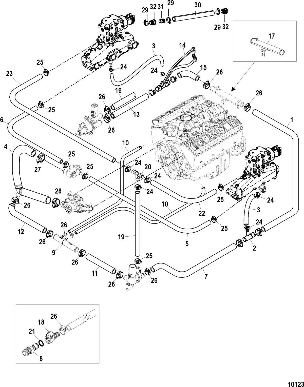 MERCRUISER MPI STERNDRIVE Standard Cooling System - BRAVO, Single and 3 Point Drain