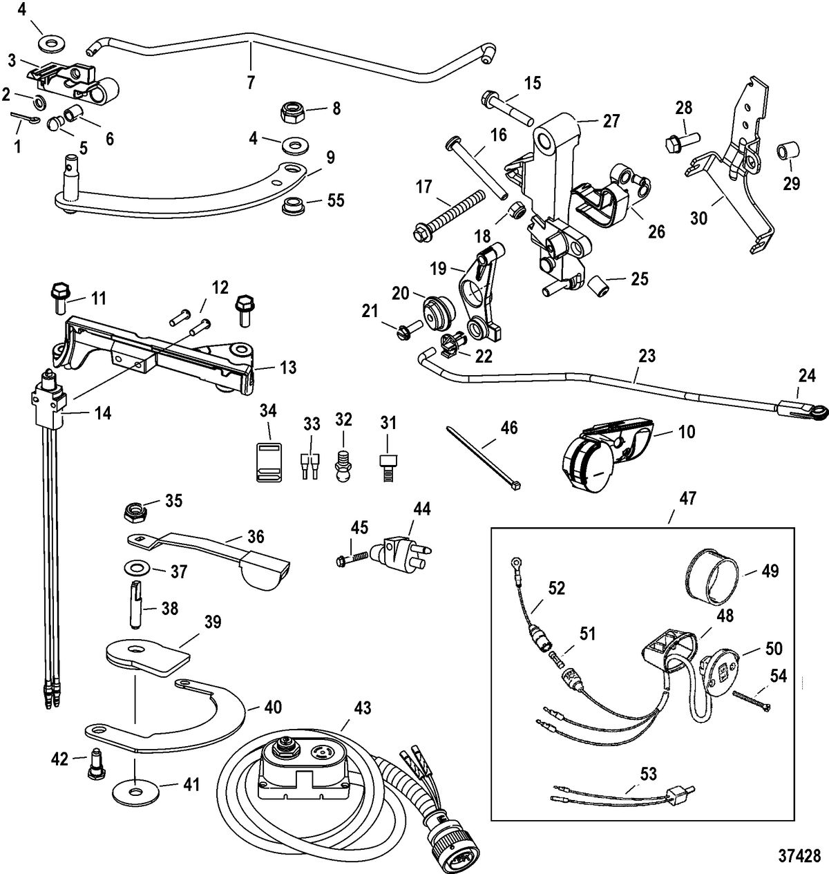 ACCESSORIES STEERING SYSTEMS AND COMPONENTS Tiller Handle Kit Components(880093A03)