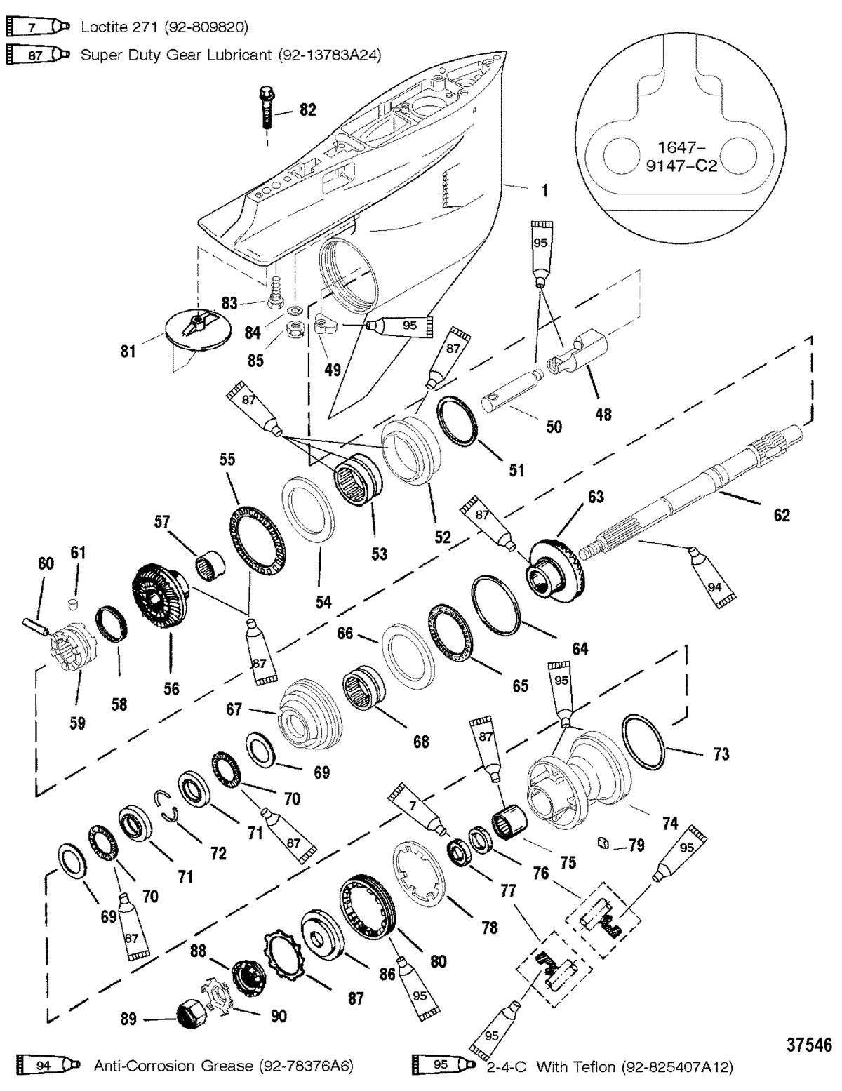 MERCURY/MARINER 150/175/200 (EFI) GEAR HSG(PROP SHAFT)(CNTR ROTATION) (S/N-0G438000, UP)