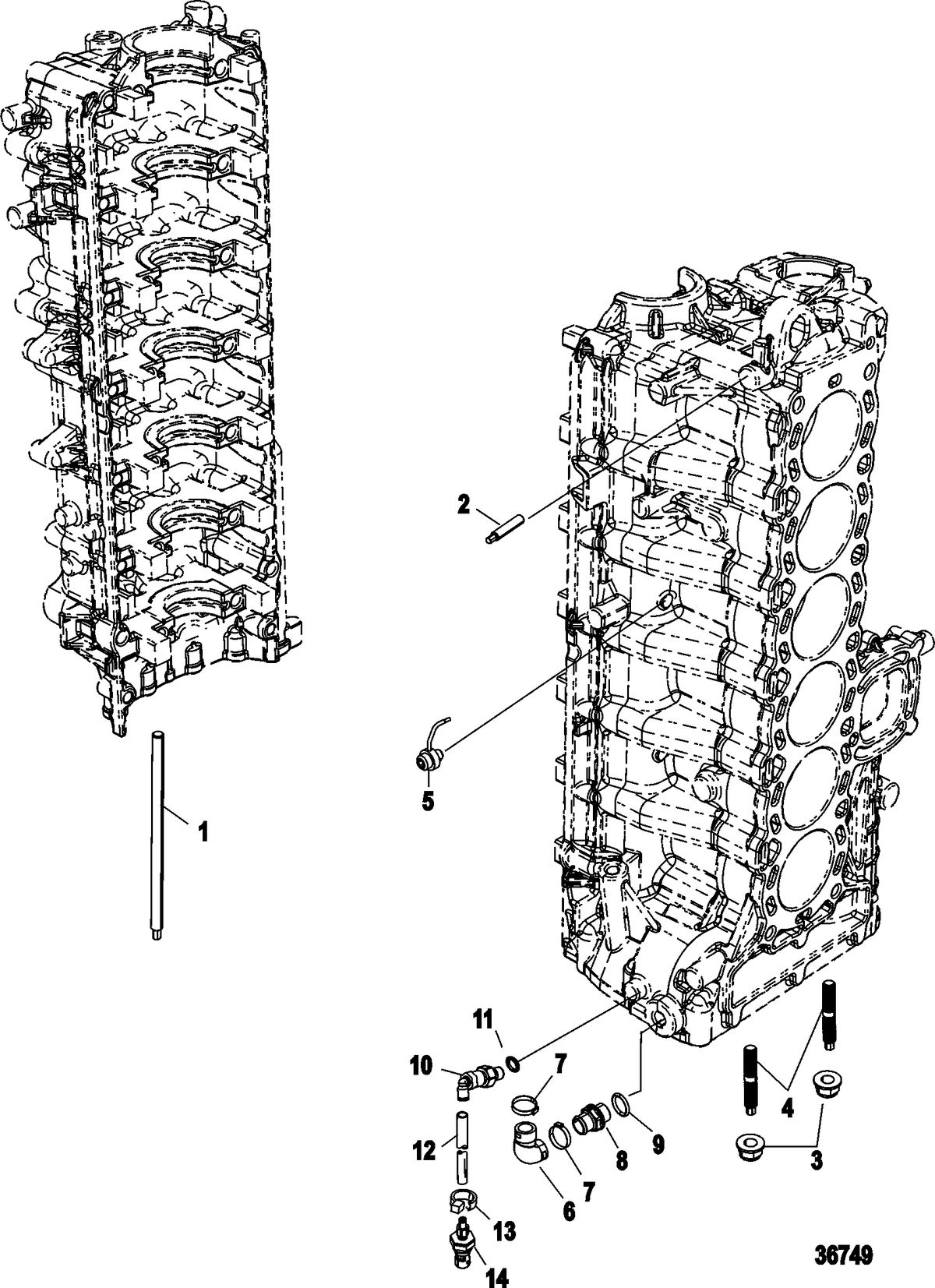 RACE OUTBOARD 350 VERADO Port Cylinder Block Components