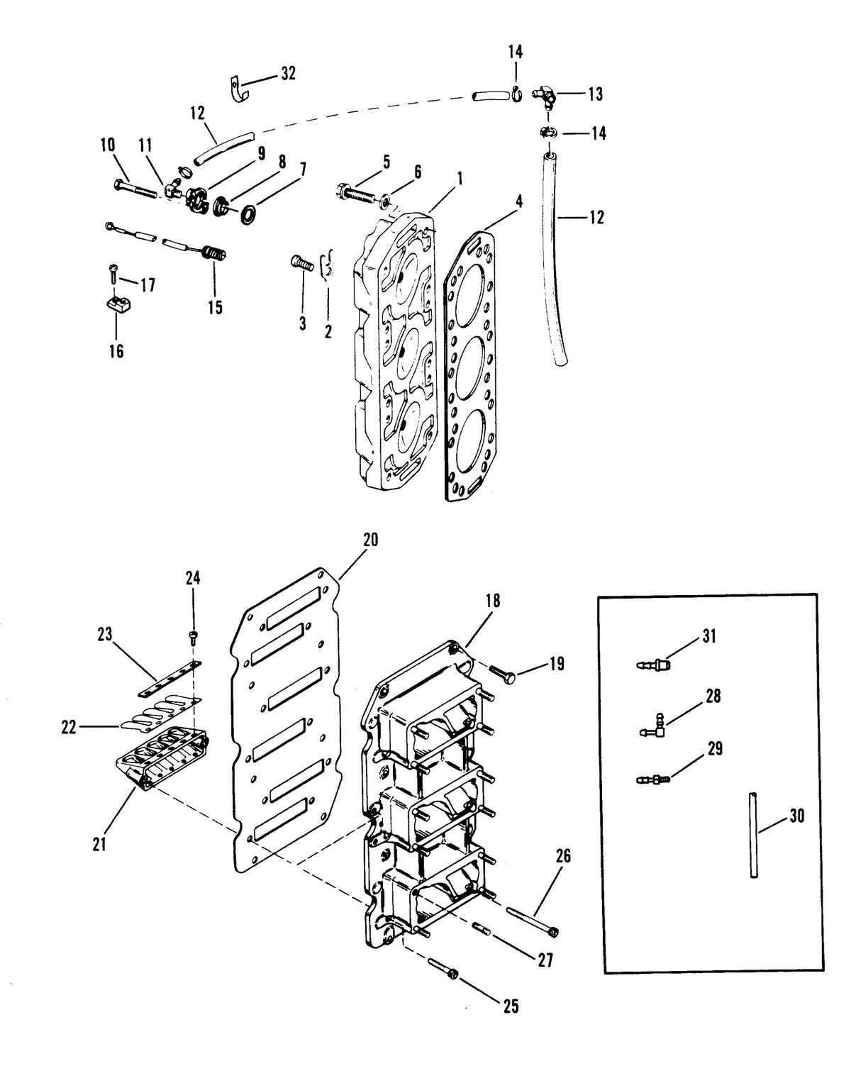 RACE OUTBOARD 2.4 L (CARB) REED BLOCK AND CYLINDER HEAD
