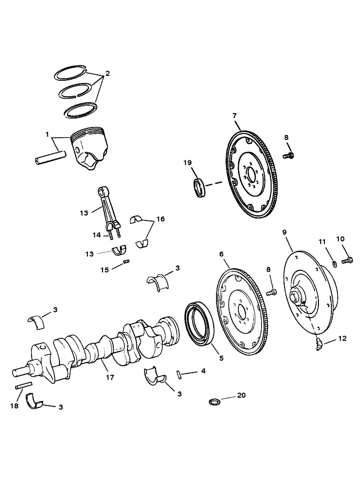 RACE STERNDRIVE 525 H.P. ENGINE CRANKSHAFT, PISTONS AND CONNECTING RODS