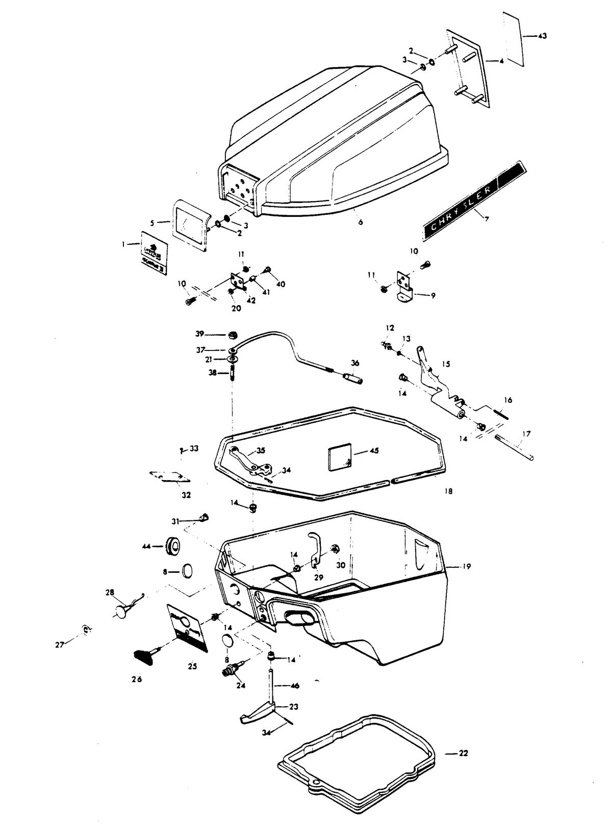 CHRYSLER 10 AND 15 H.P. ENGINE COVER AND SUPPORT PLATE (ALTERNATOR MODELS)
