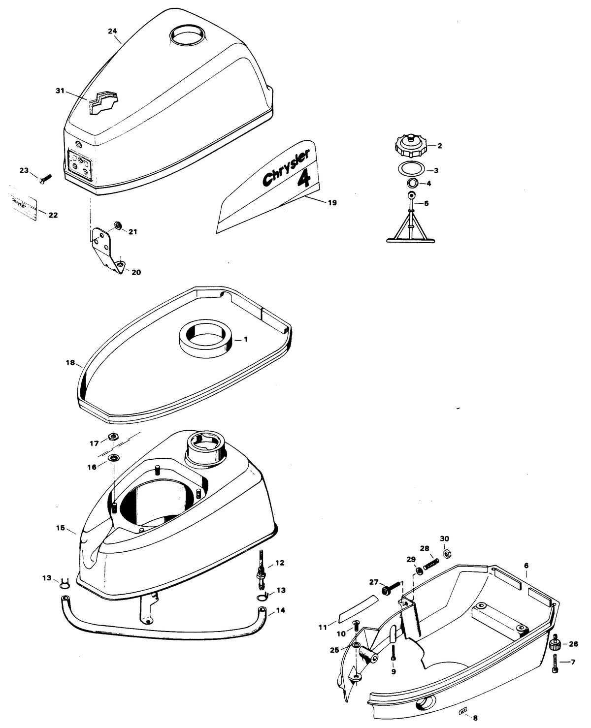 CHRYSLER 4 HP ENGINE COVER AND FUEL TANK