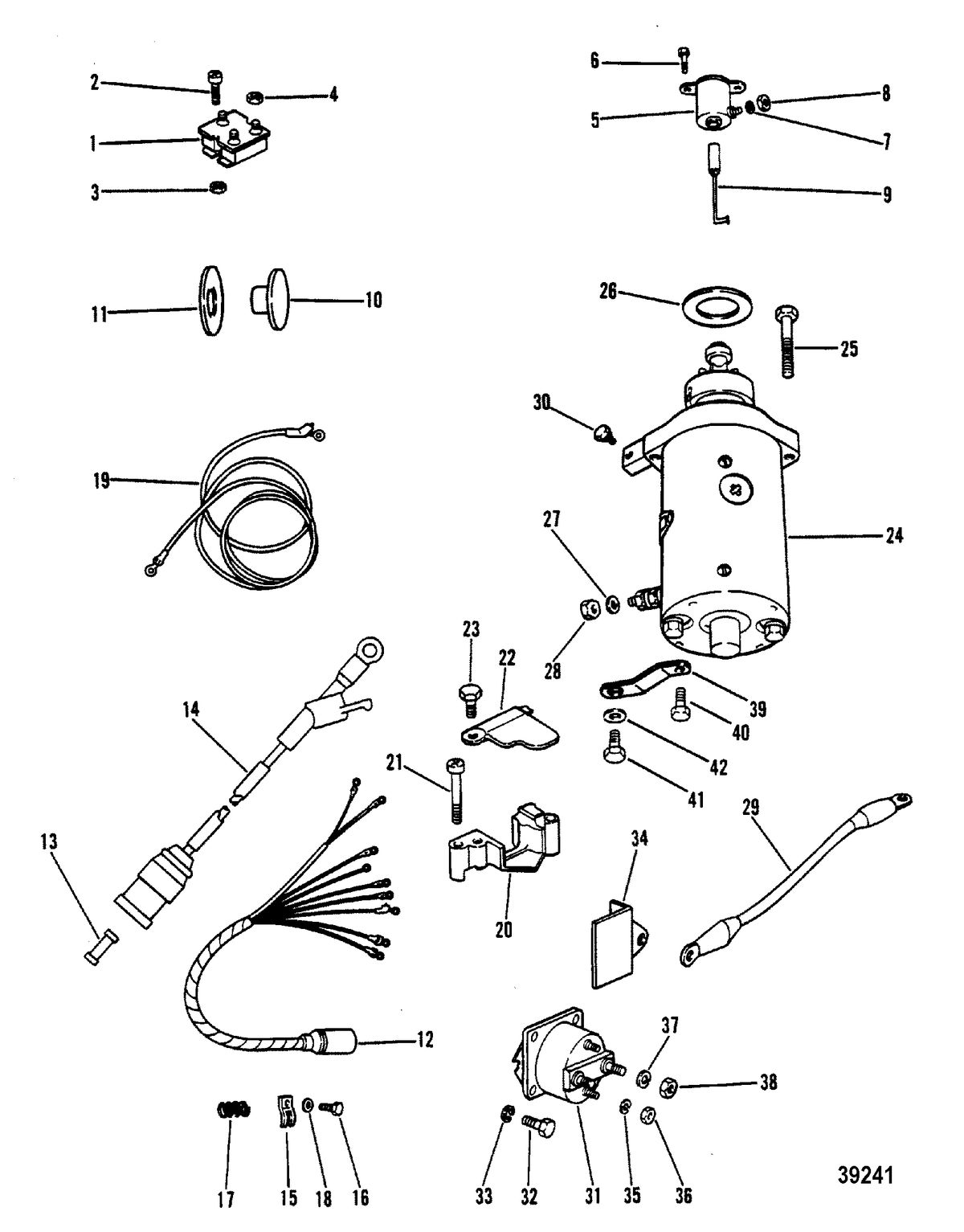 MERCURY MERC 40 STARTER MOTOR, RECTIFIER AND WIRING HARNESS (ELECTRIC ONLY)