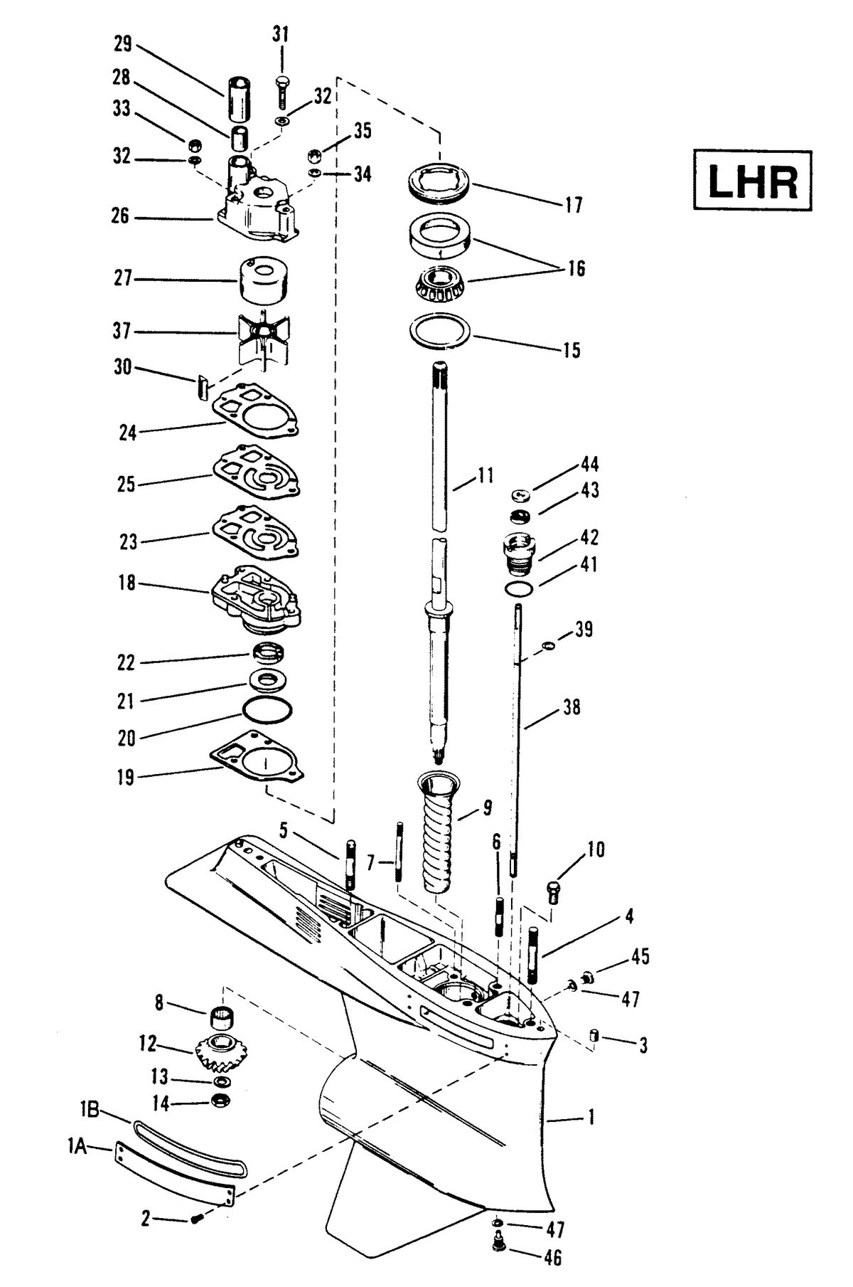 RACE OUTBOARD 2.5 L (CARB) GEAR HOUSING (DRIVE SHAFT)LHR 4-HOLE WATER PICKUP