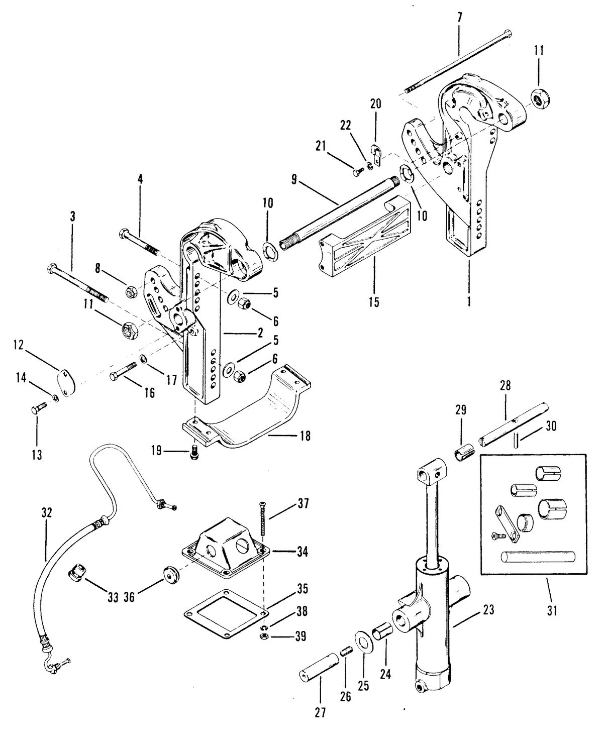 RACE OUTBOARD MERC 3.4L EFI TRANSOM BRACKET AND TRIM CYLINDER