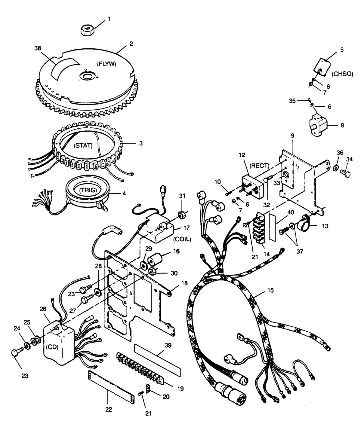 FORCE FORCE 120 H.P. "A" MODEL 1990 L-DRIVE ELECTRICAL COMPONENTS