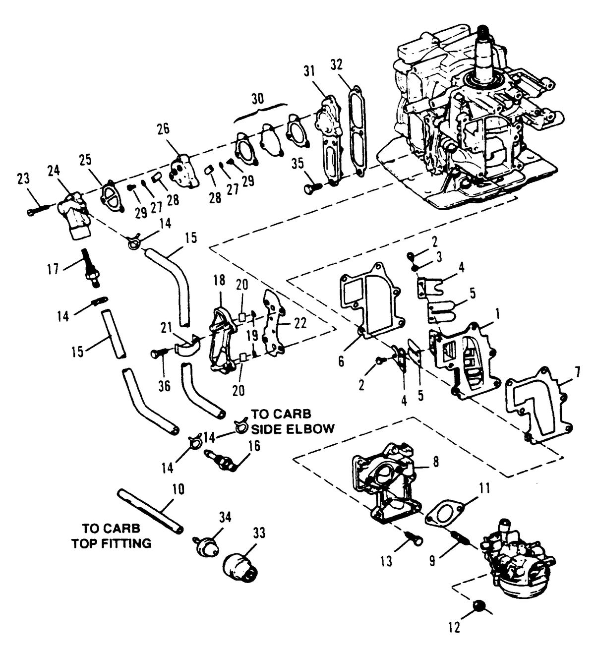 SEARS GAMEFISHER 15 H.P. FUEL AND RECIRCULATION SYSTEM