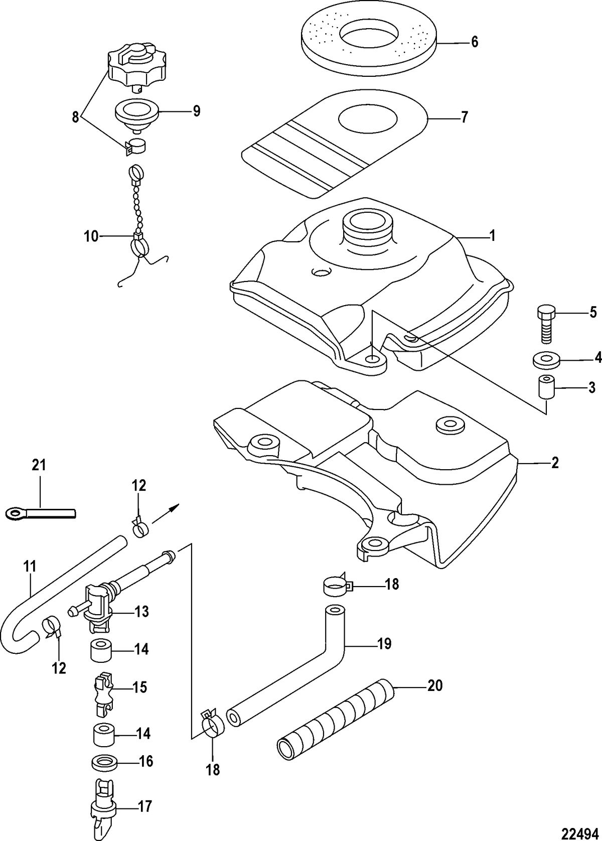 MERCURY/MARINER 2/2.5/3.5 4-STROKE Fuel Tank, All Models-Serial # 0R318095 and Below
