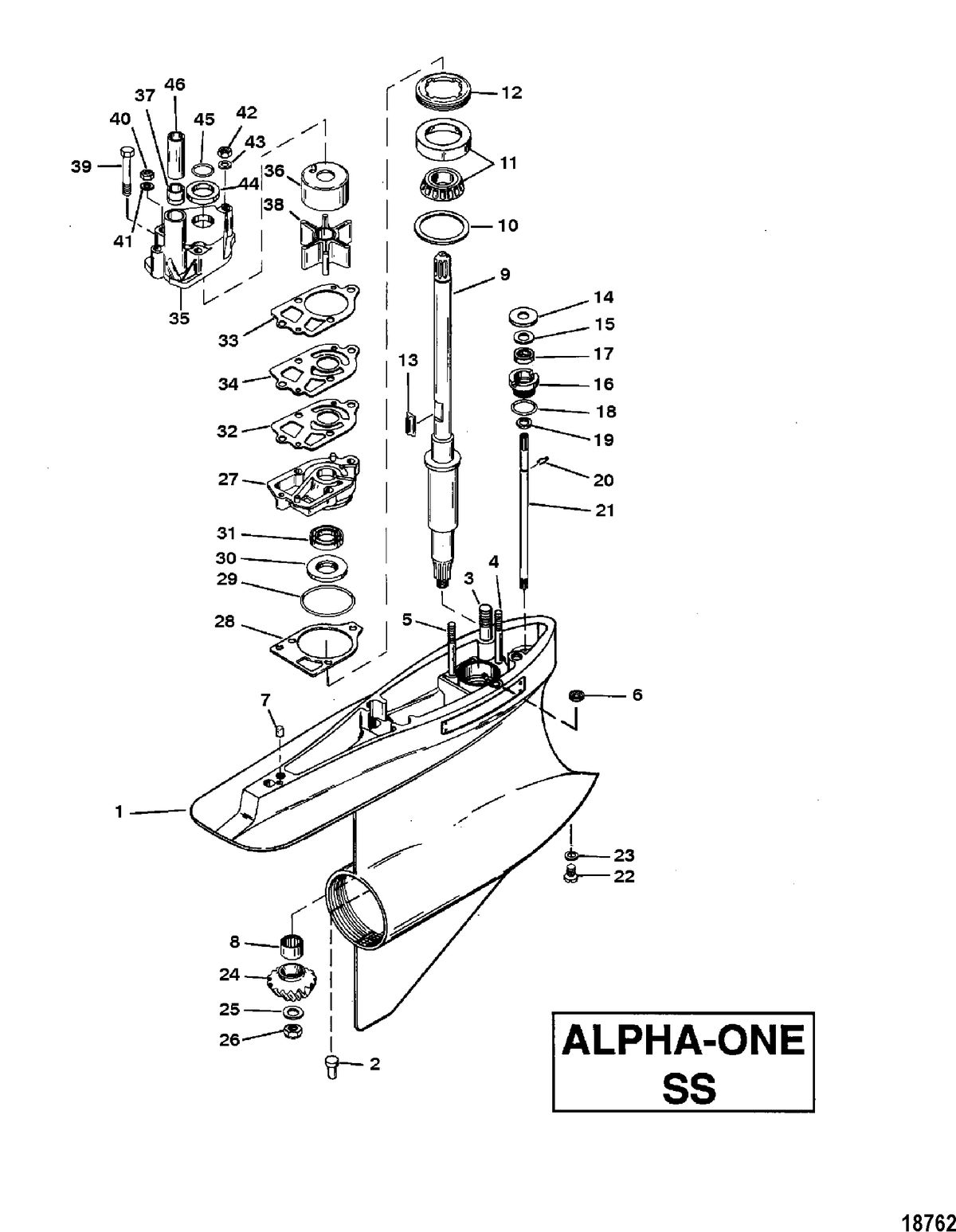MERCRUISER ALPHA-ONE SS, II SSM, III, III SSM, IIIA SSM, IV SSM, V SSM GEAR HOUSING ASSY(DRIVESHAFT) (ALPHA ONE-SS)