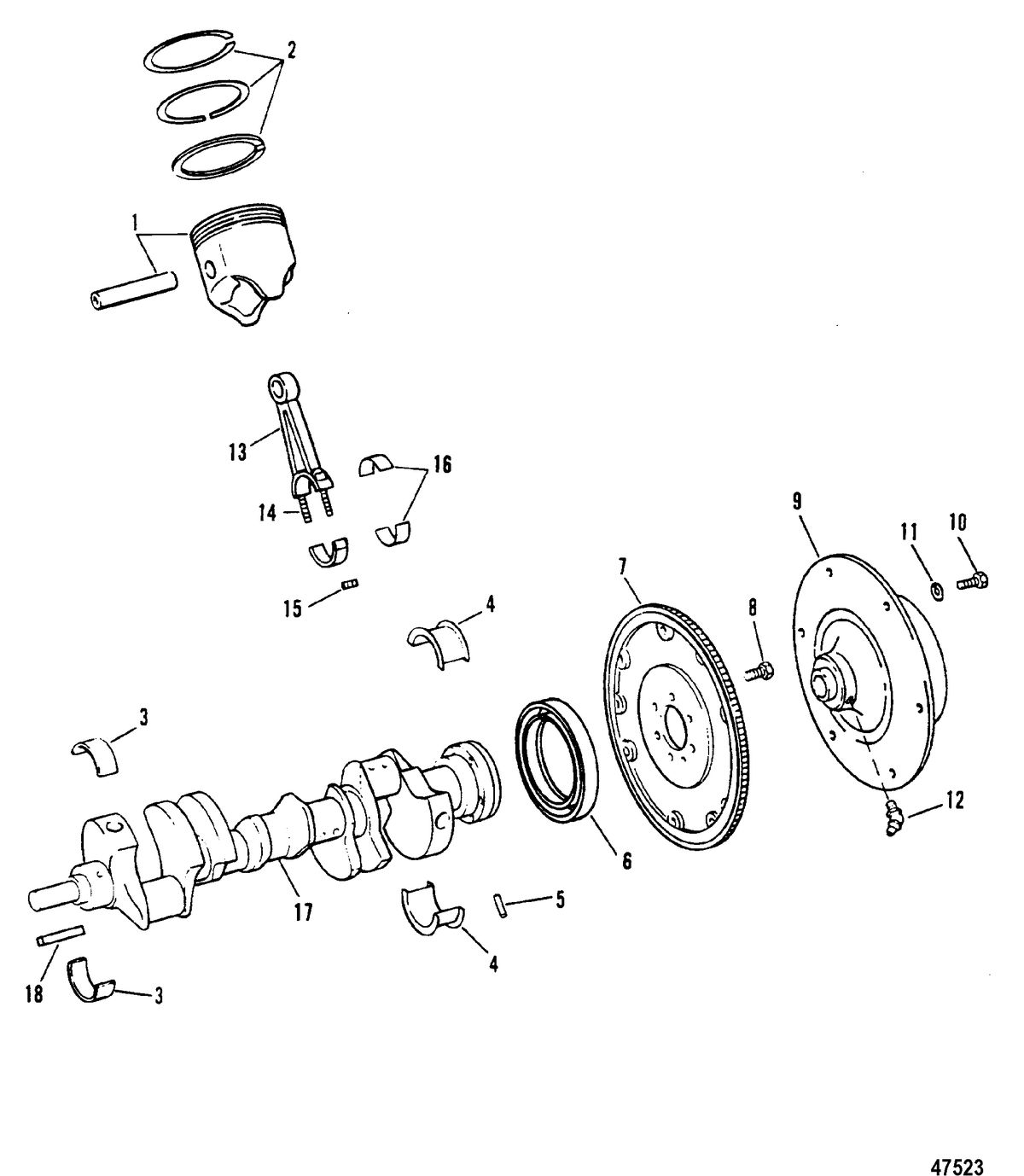 MERCRUISER 502 MAGNUM BRAVO ENGINE (GEN V) CRANKSHAFT, PISTONS, AND CONNECTION RODS