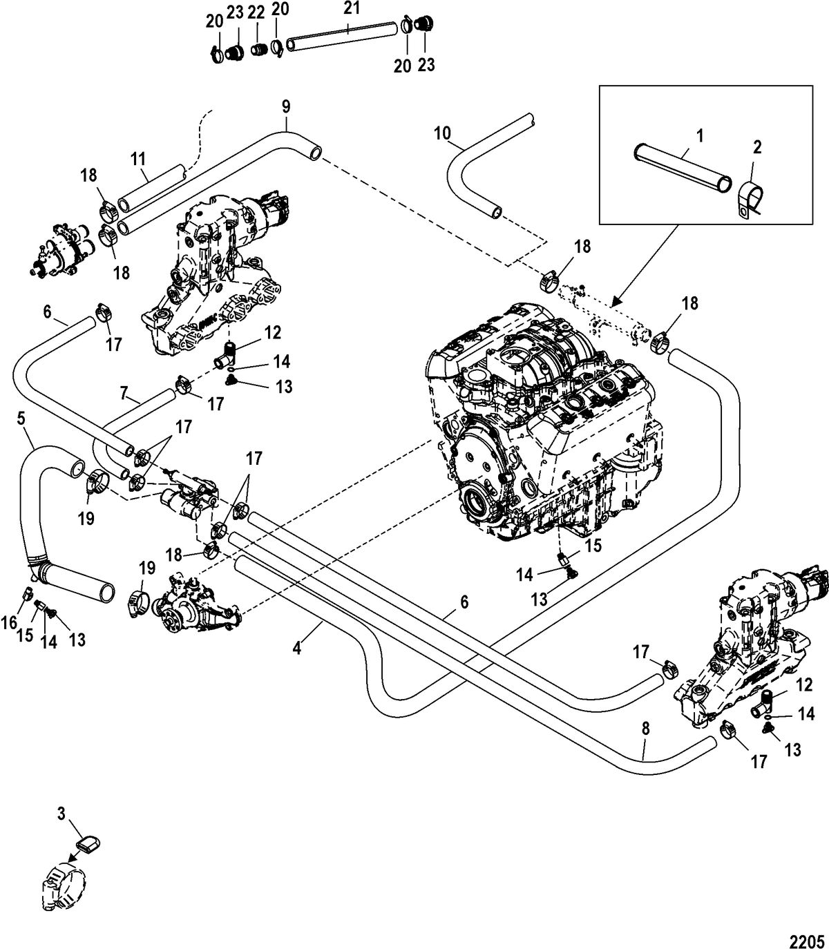MERCRUISER 4.3L CARB ALPHA/BRAVO Standard Cooling System
