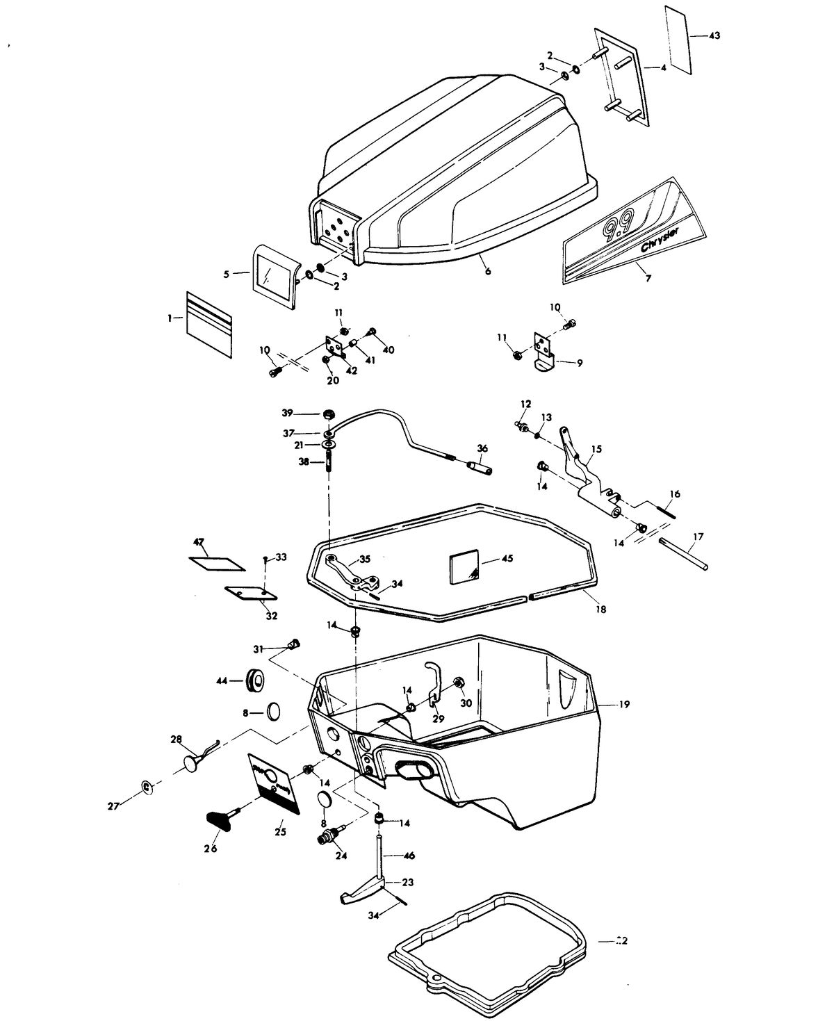 CHRYSLER 9.9 H.P. ENGINE COVER AND SUPPORT PLATE (ALTERNATOR MODELS)