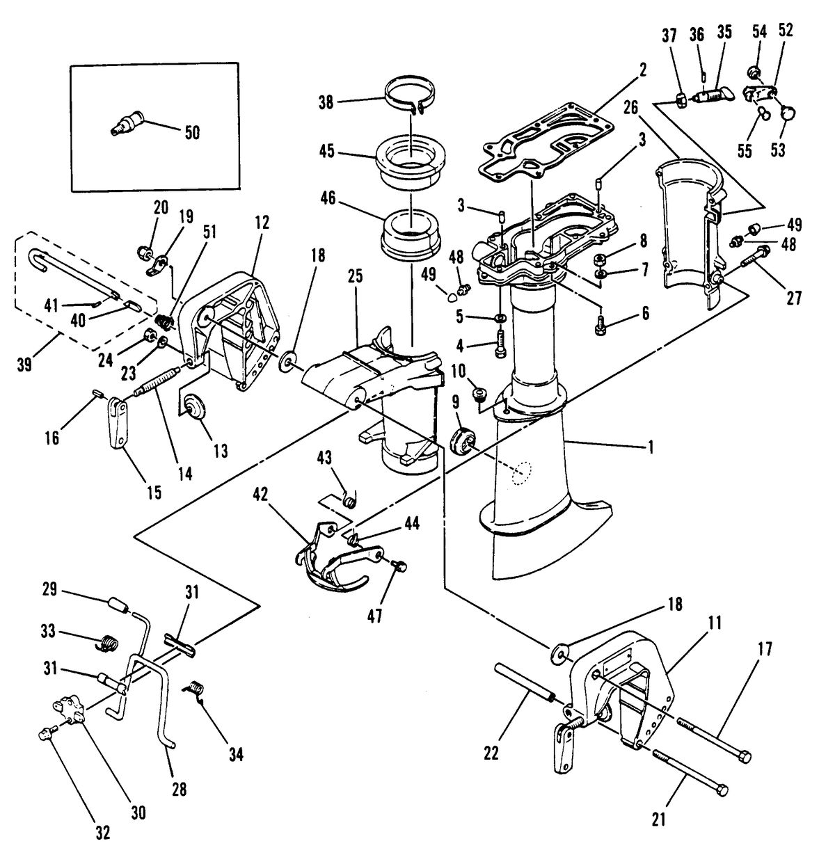 MARINER 5 H.P. DRIVESHAFT HOUSING/ CLAMP AND SWIVEL BRACKET