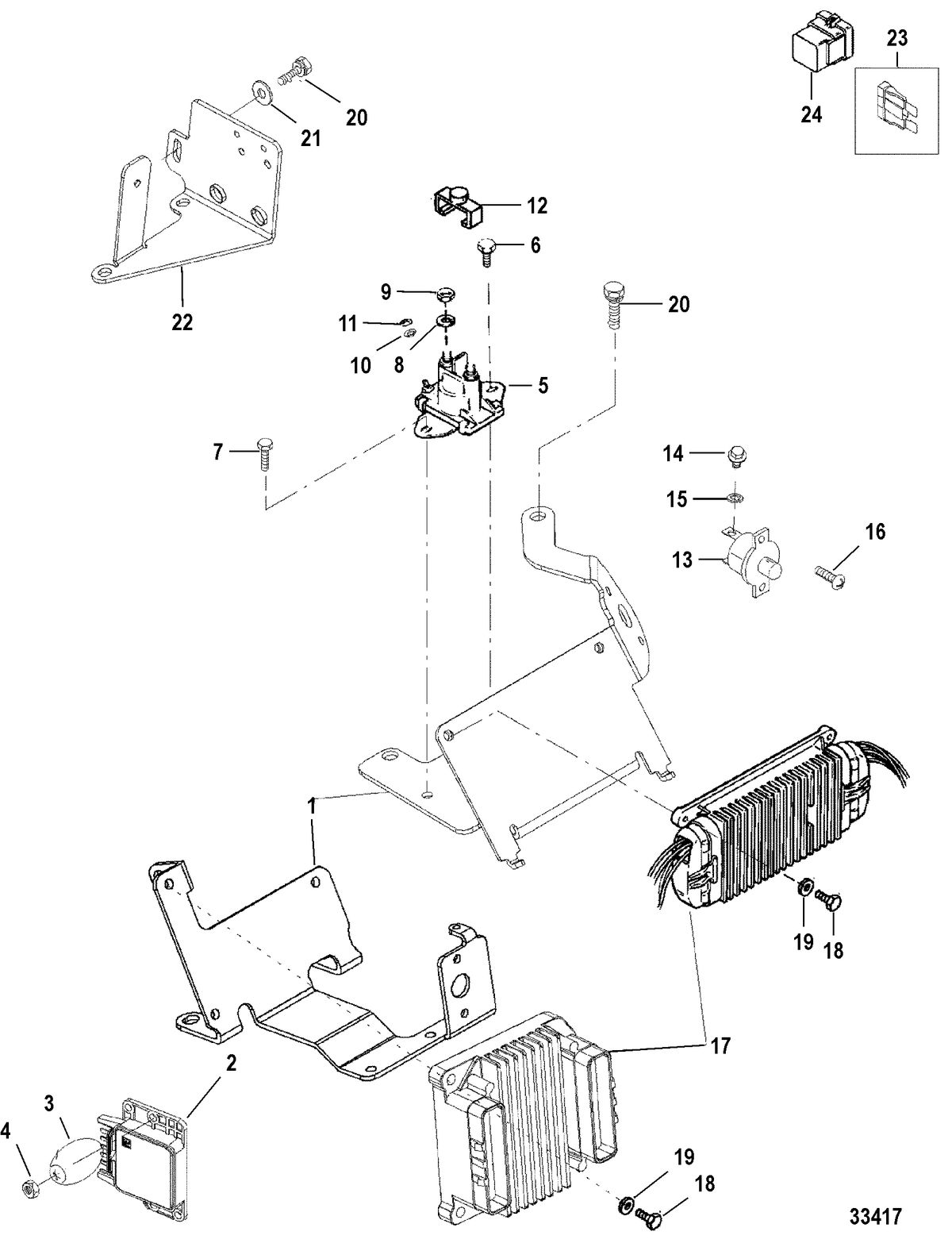MERCRUISER 7.4L MPI (MIE) (GEN VI-L29) ELECTRICAL BRACKET AND COMPONENTS