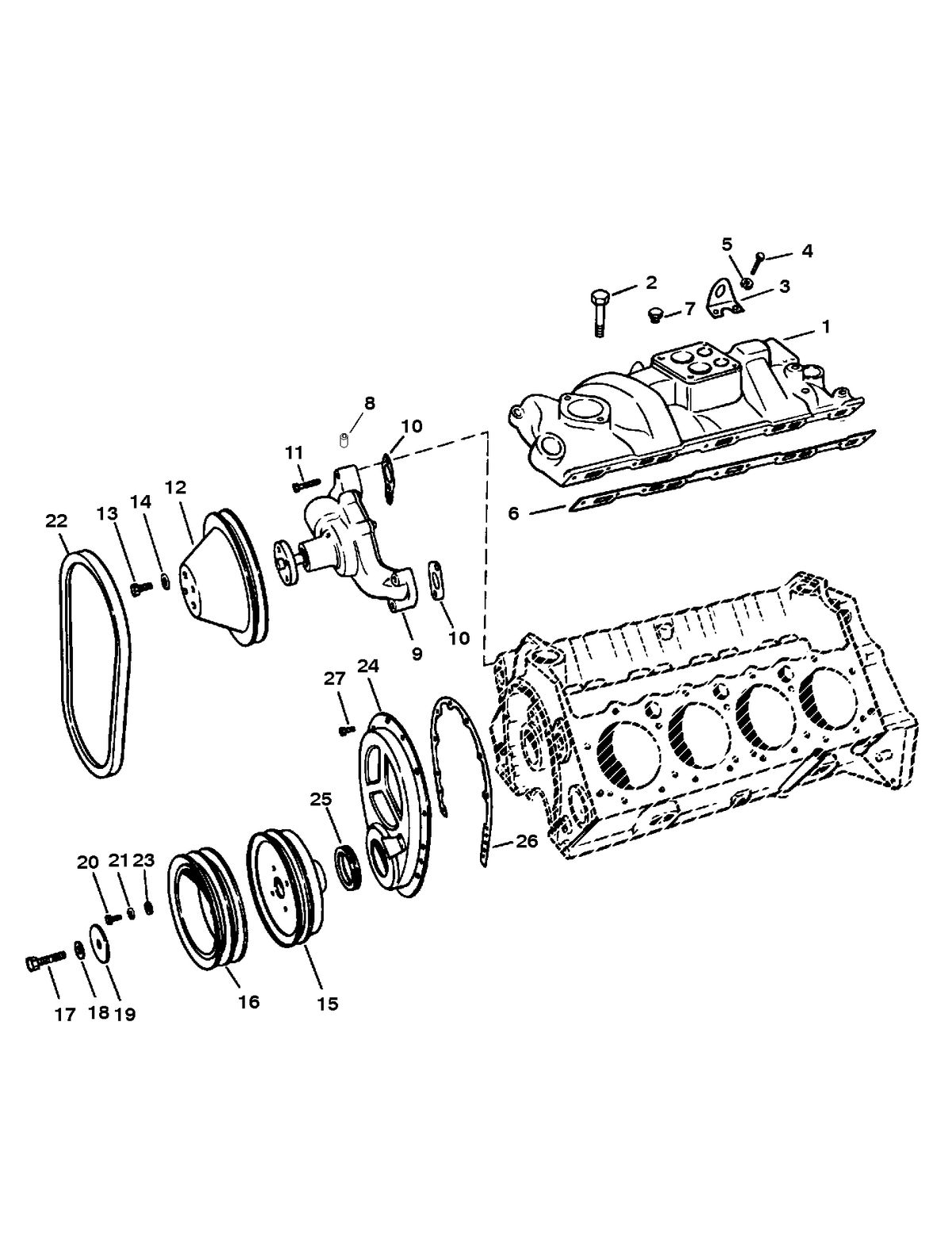 RACE STERNDRIVE 500 H.P. 8.2L (502 CI) ENGINE INTAKE MANIFOLD AND FRONT COVER