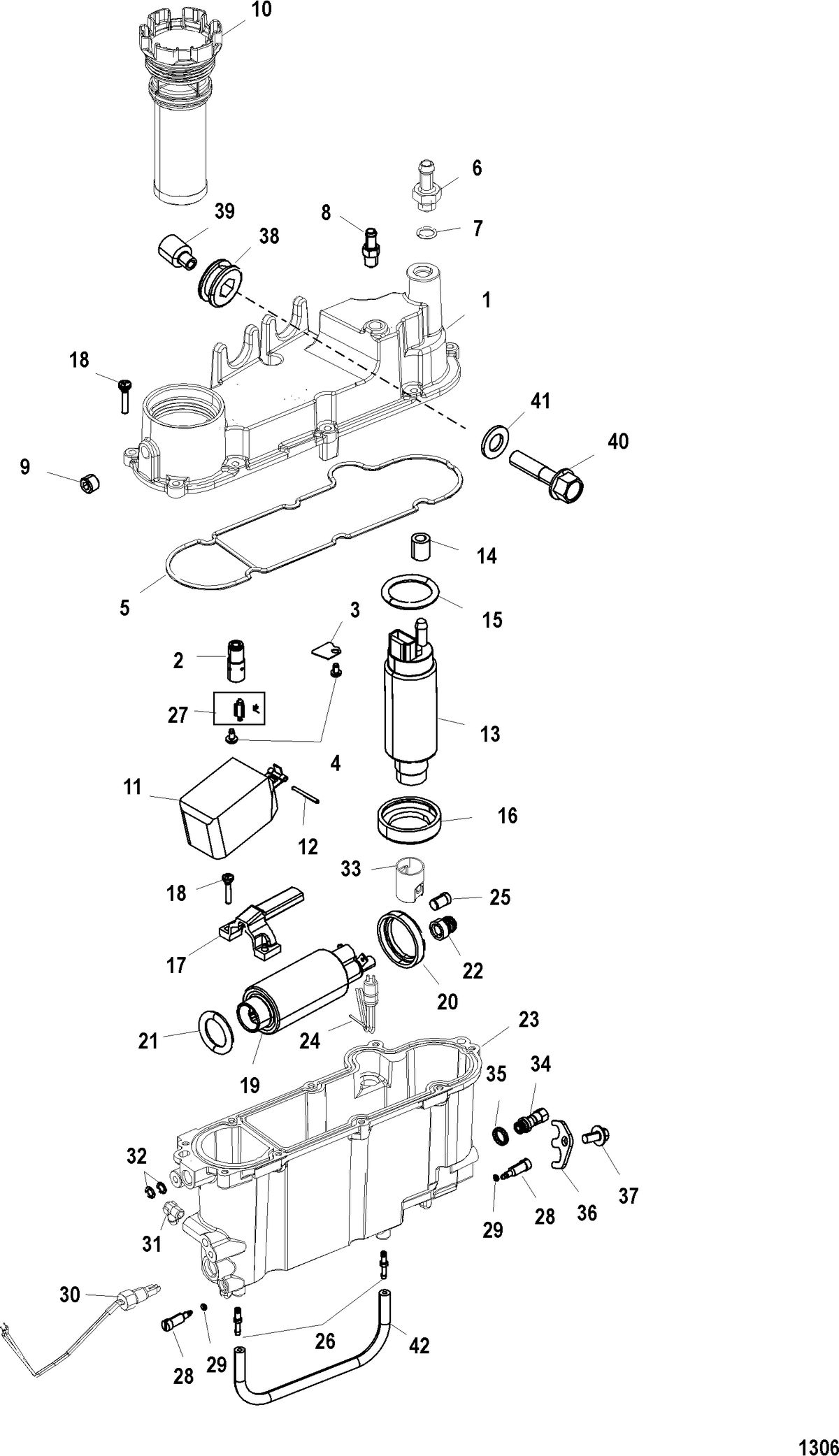 MERCURY/MARINER 200/225 DFI (3.0L) VAPOR SEPARATOR COMPONENTS