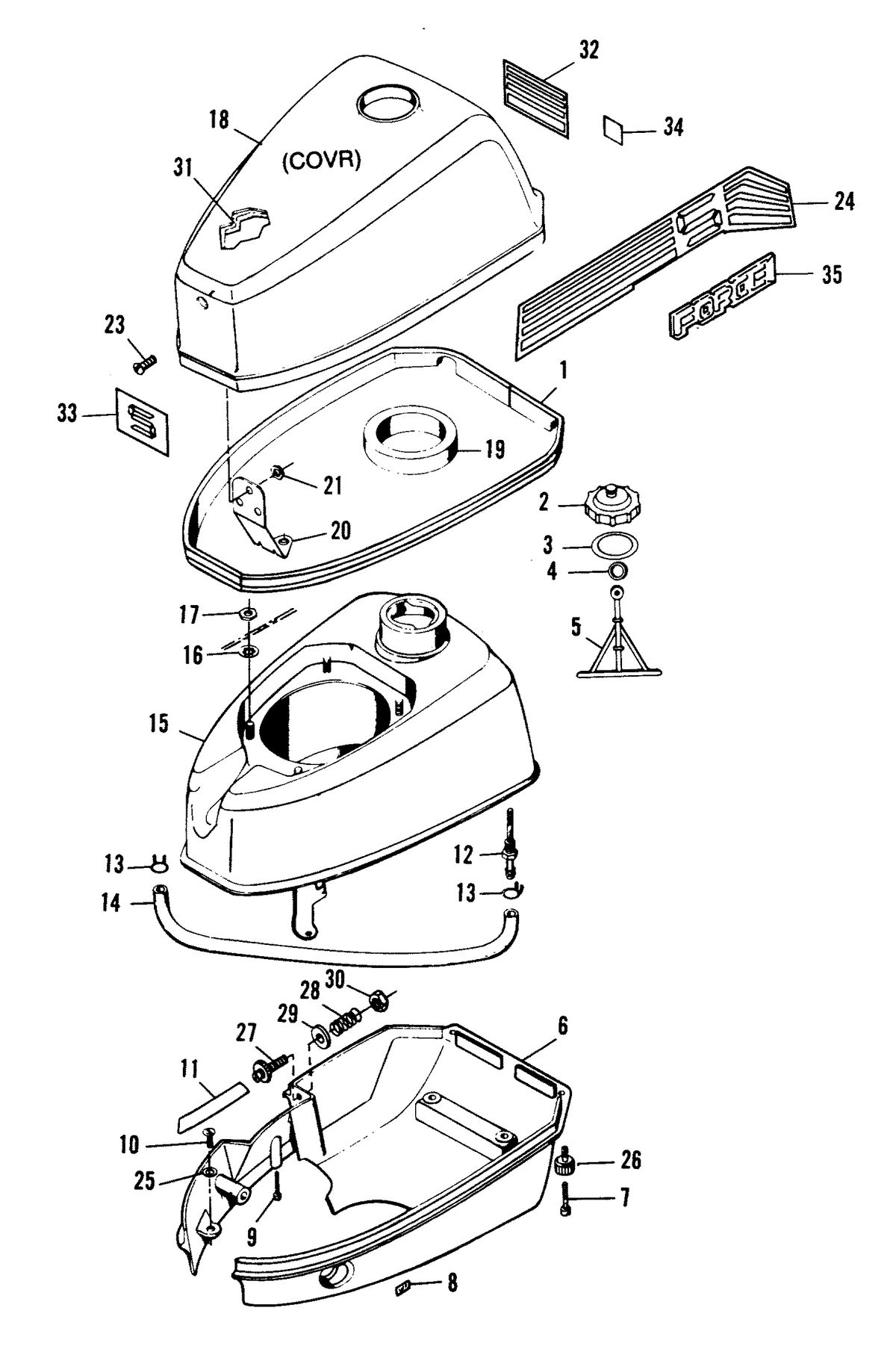 FORCE 5 HP TOP COWL & FUEL TANK (88A MODELS)