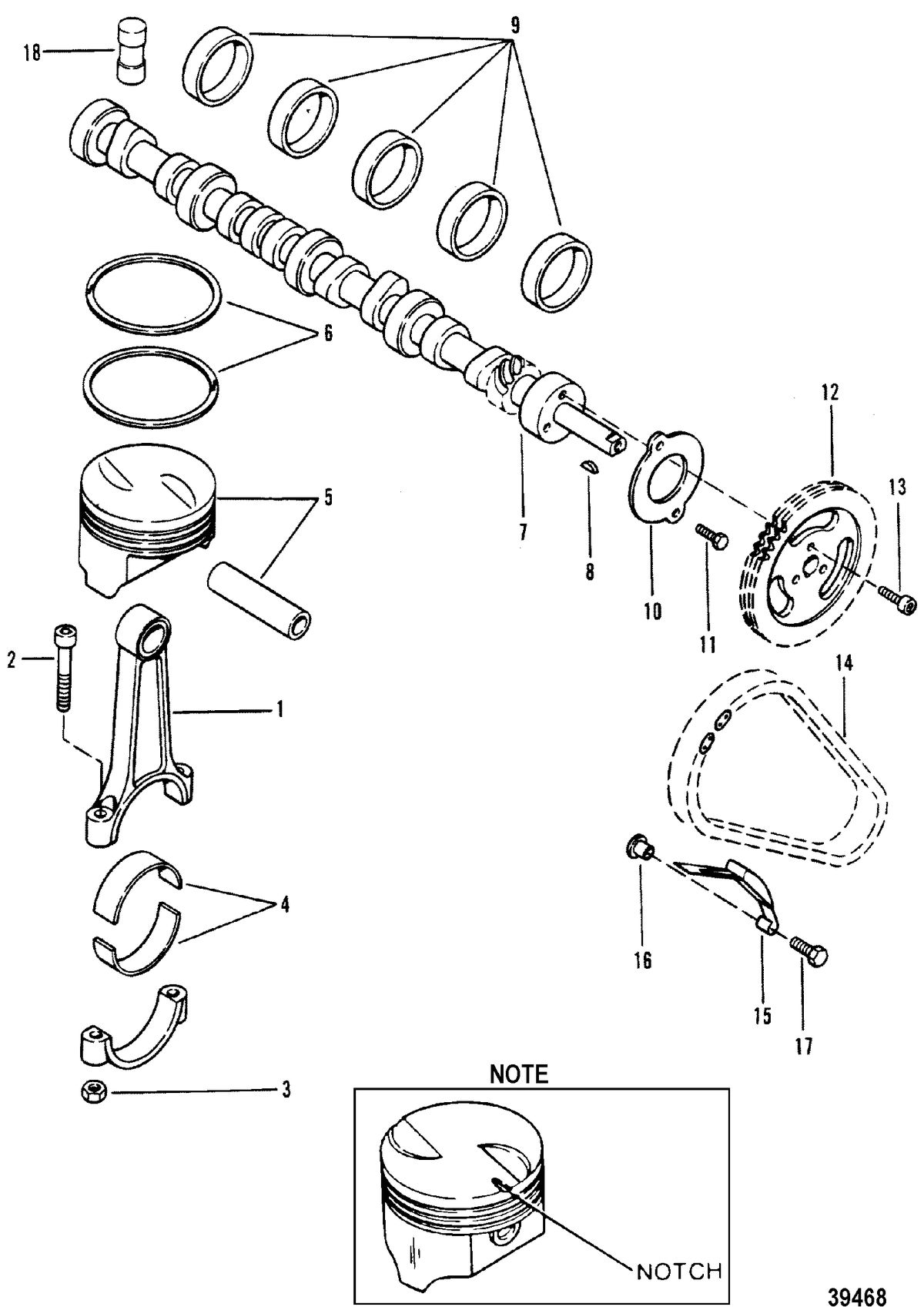 MERCRUISER 165 HP - 3.7L/170 HP/180 HP-3.7 L/LX/190 HP CAMSHAFT AND PISTON