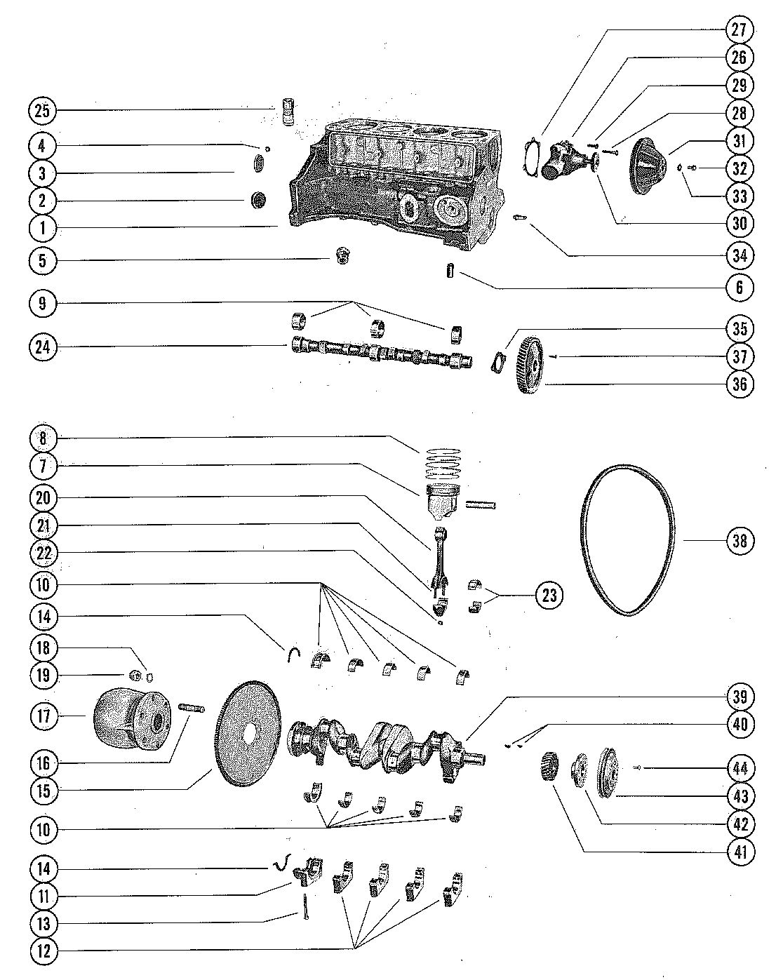 MERCRUISER 110 ENGINE CYLINDER BLOCK, PISTON AND CRANKSHAFT
