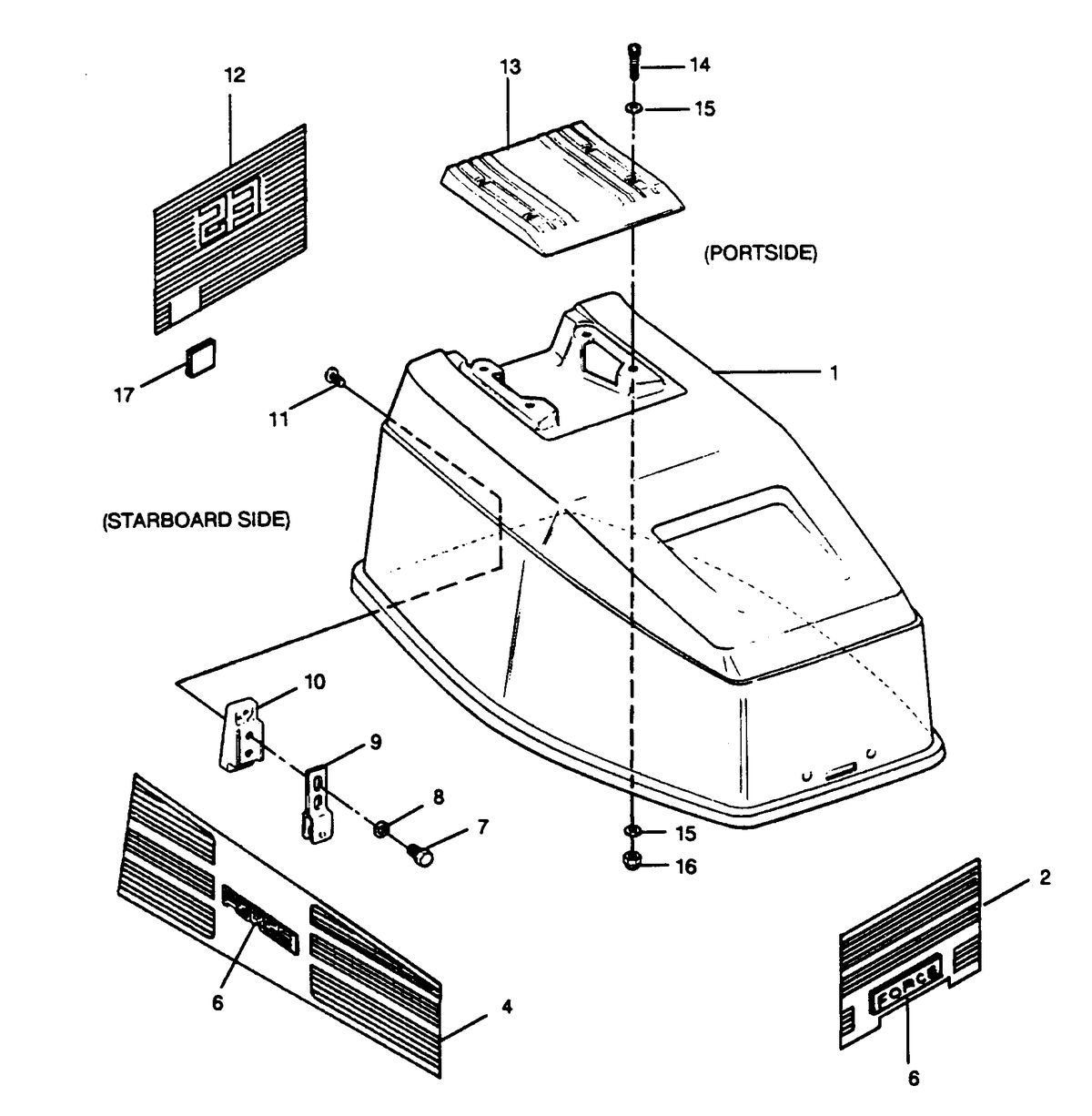 FORCE FORCE 1990 35 H.P. "C" MODELS ENGINE COVER BAYLINER MODELS