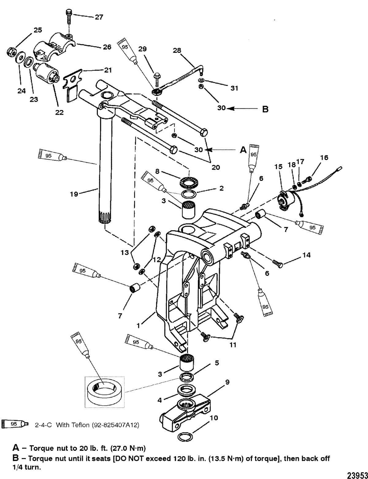 MERCURY/MARINER 225 AND 225 SEAPRO/MARATHON (3.0L CARB) SWIVEL BRACKET AND STEERING ARM