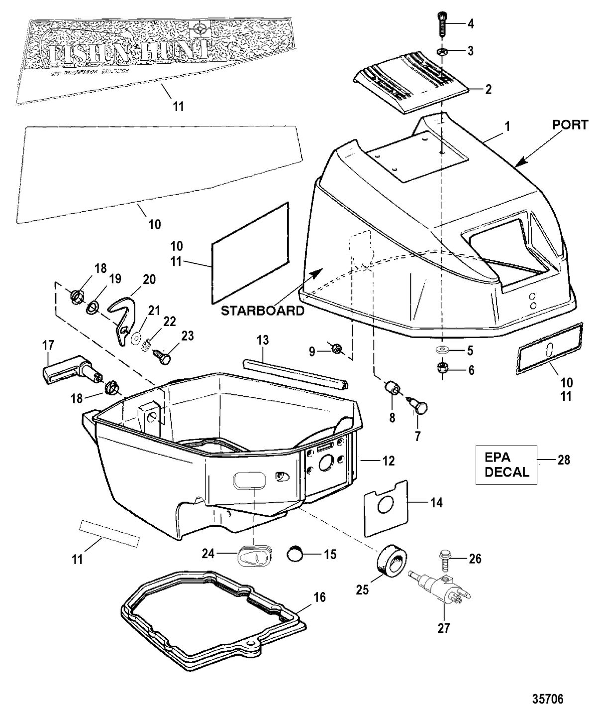 FORCE 9.9/15 H.P. COWL ASSEMBLY, TOP AND BOTTOM