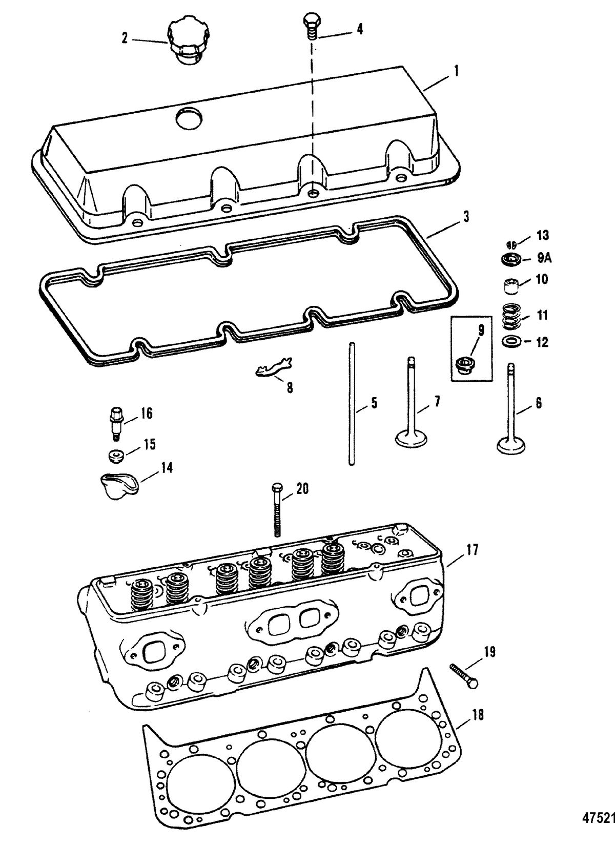 MERCRUISER 502 MAGNUM BRAVO ENGINE (GEN V) CYLINDER HEAD AND ROCKER COVER