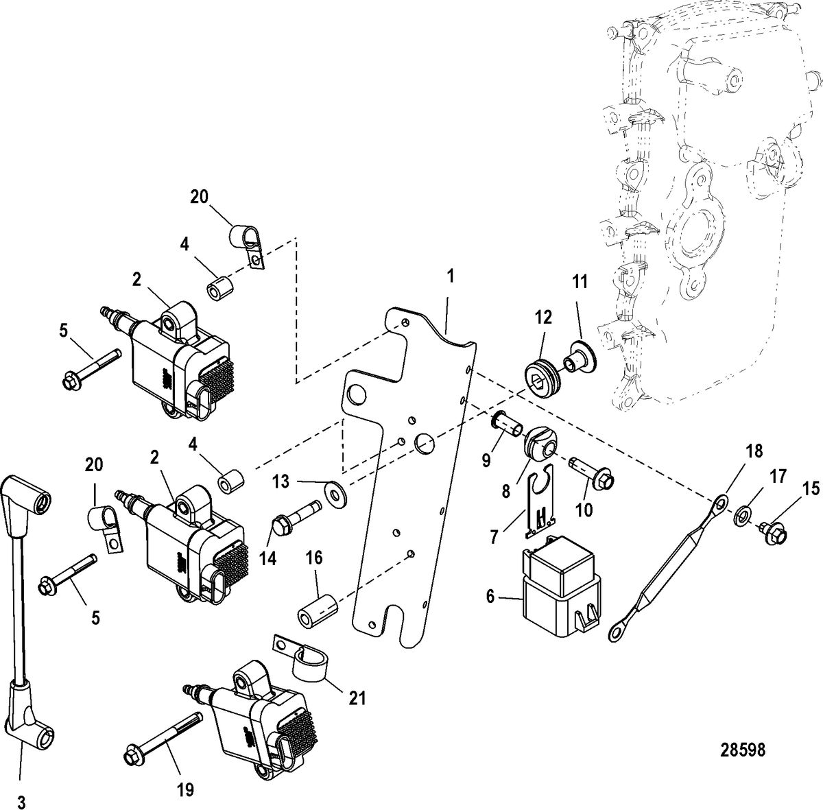 MERCURY/MARINER 30/40 EFI 4-STROKE (3 CYLINDER) Ignition Coil, 1C104333/0P560349 and Below