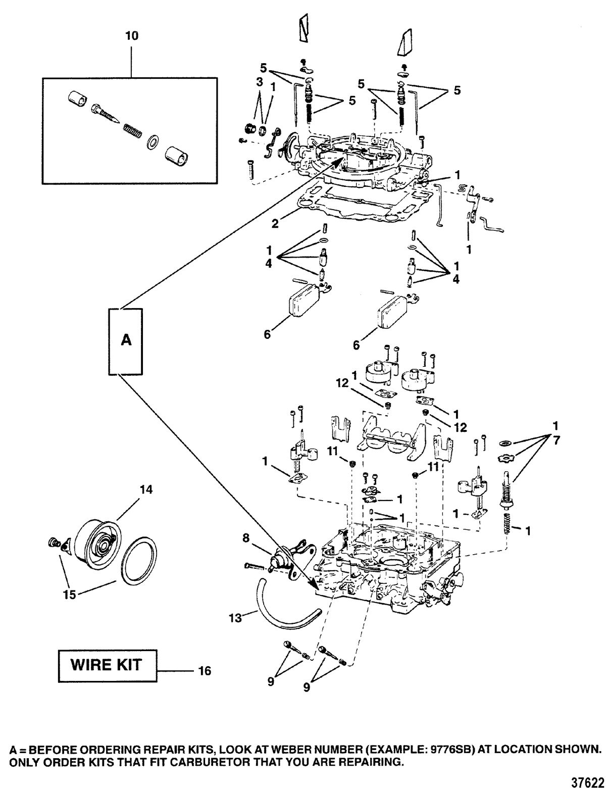 MERCRUISER 200/5.0L/LX 260/5.7L 350 MAG ALPHA/BRAVO CARBURETOR(WEBER)