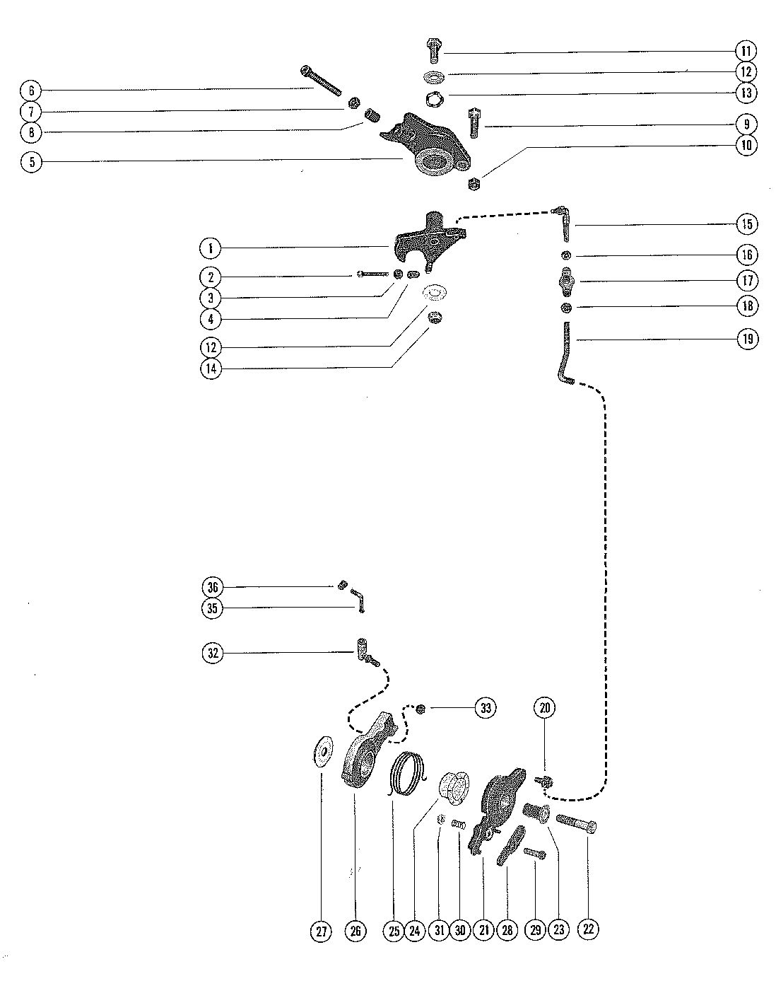 MERCURY MERC 40 THROTTLE CONTROL LINKAGE AND SPARK ADVANCE