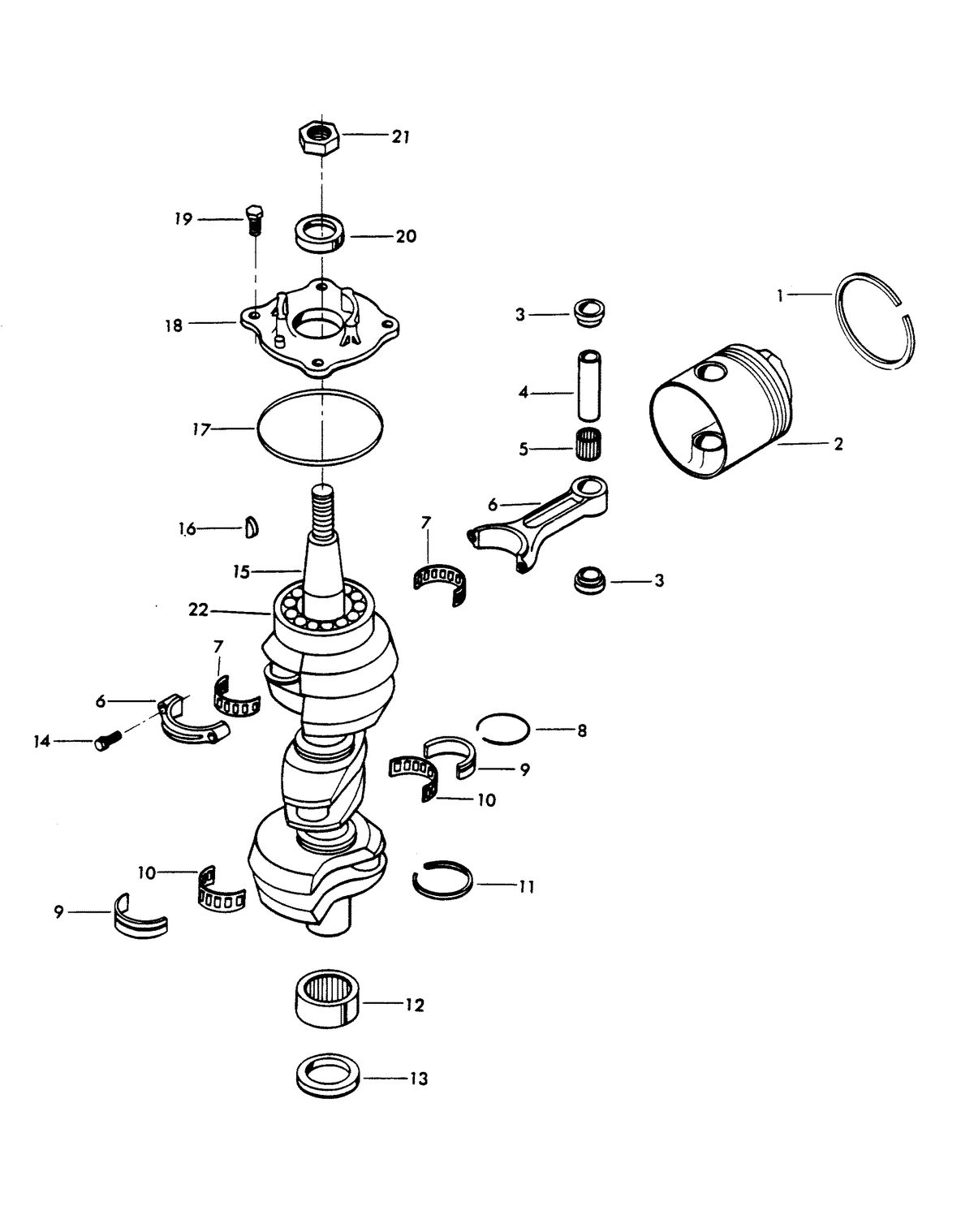 CHRYSLER 70 HP SKIER CRANKSHAFT AND PISTON GROUP