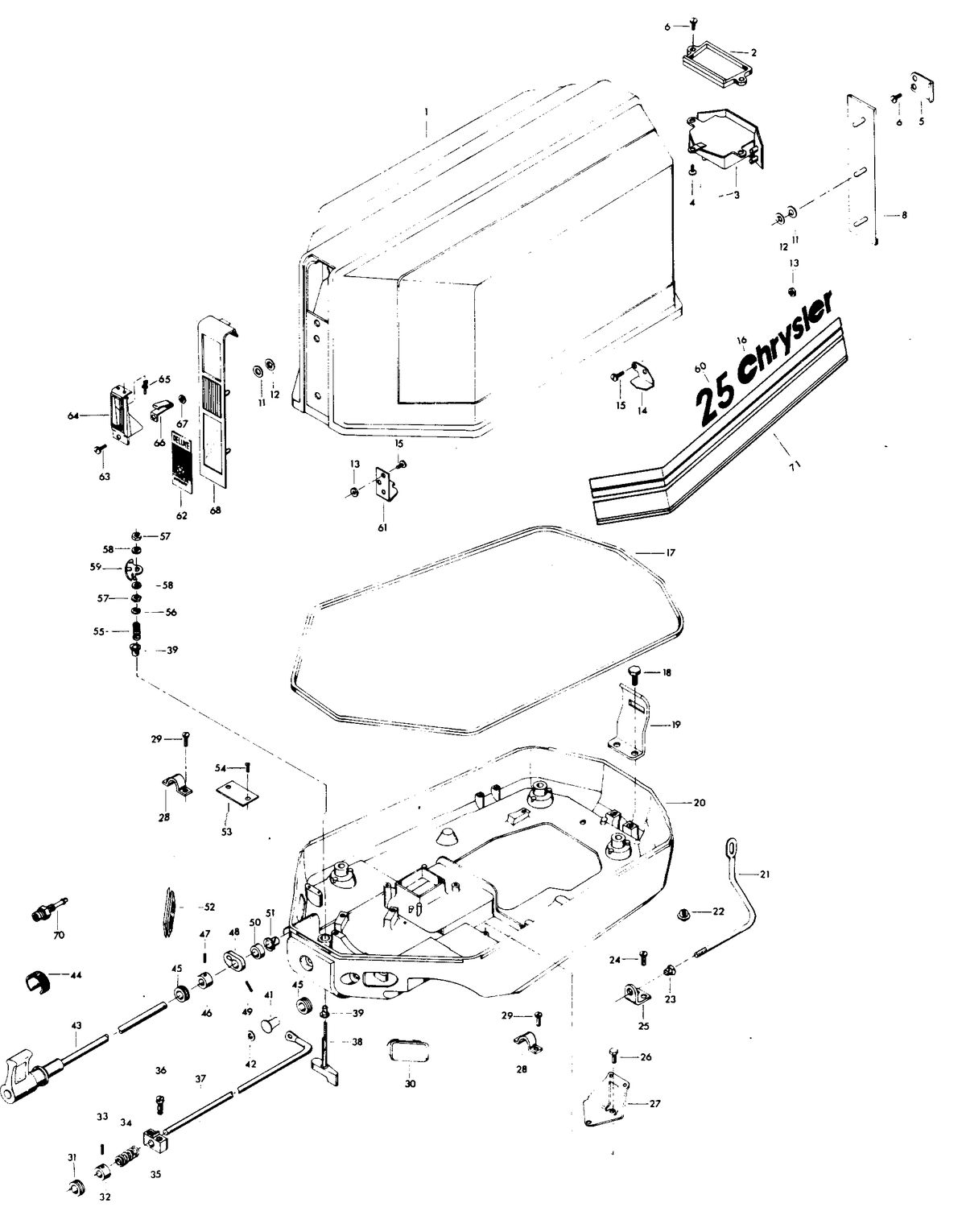 CHRYSLER 25 H.P. ENGINE COVER AND SUPPORT PLATE (MANUAL START MODELS)
