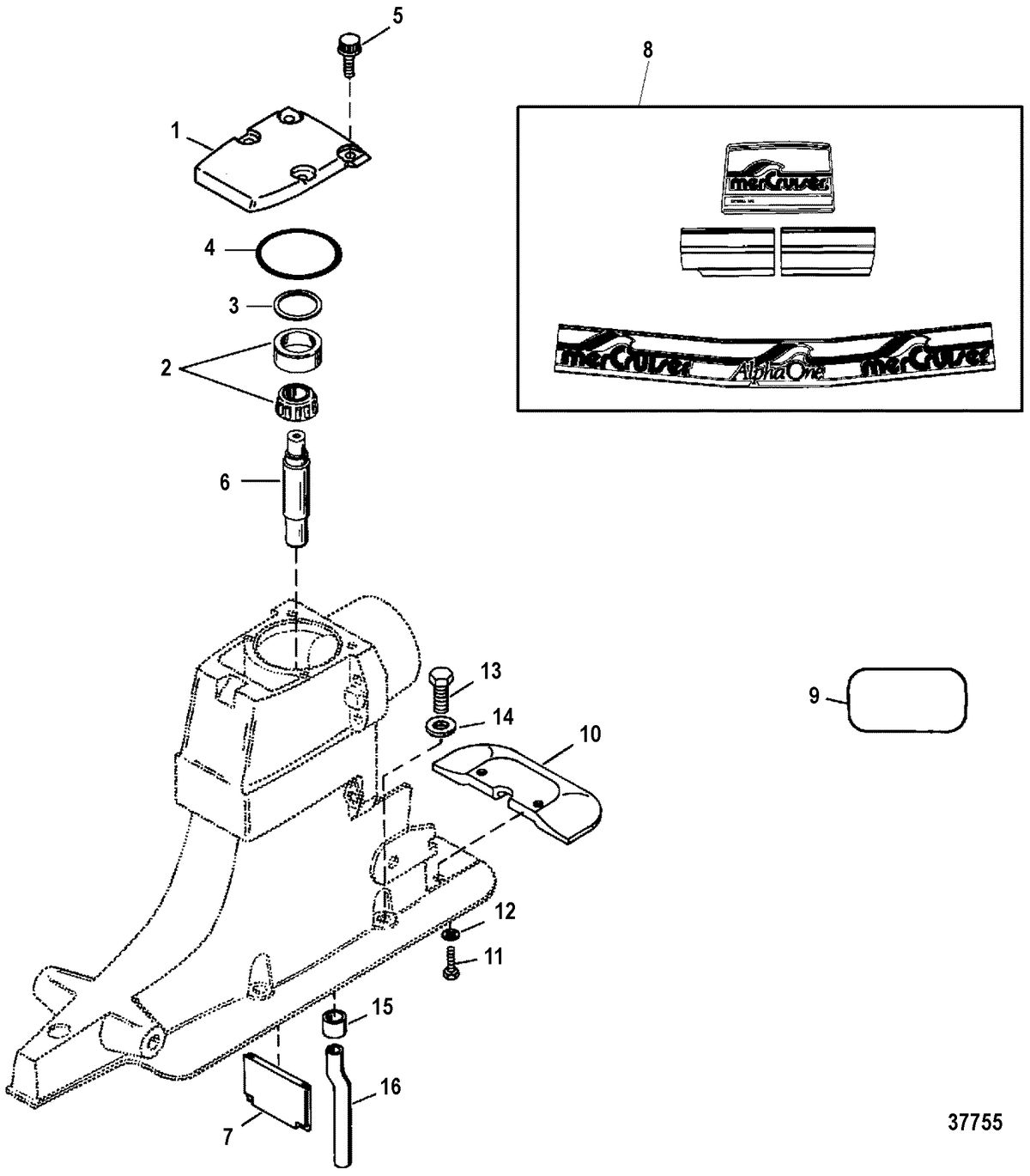 MERCRUISER ALPHA ONE (GEN. II) STERNDRIVE AND TRANSOM ASSEMBLY DRIVESHAFT HOUSING AND DRIVESHAFT