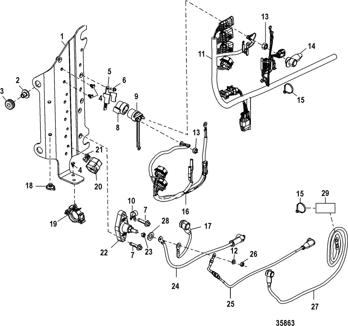 MERCURY/MARINER 75/80/90/100/115 EFI 4-STROKE Electrical Plate Components, Serial Number 1B723943 and Up