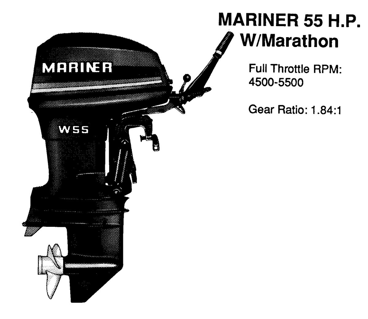 MARINER 55 H.P. W/MARATHON PROP CHART