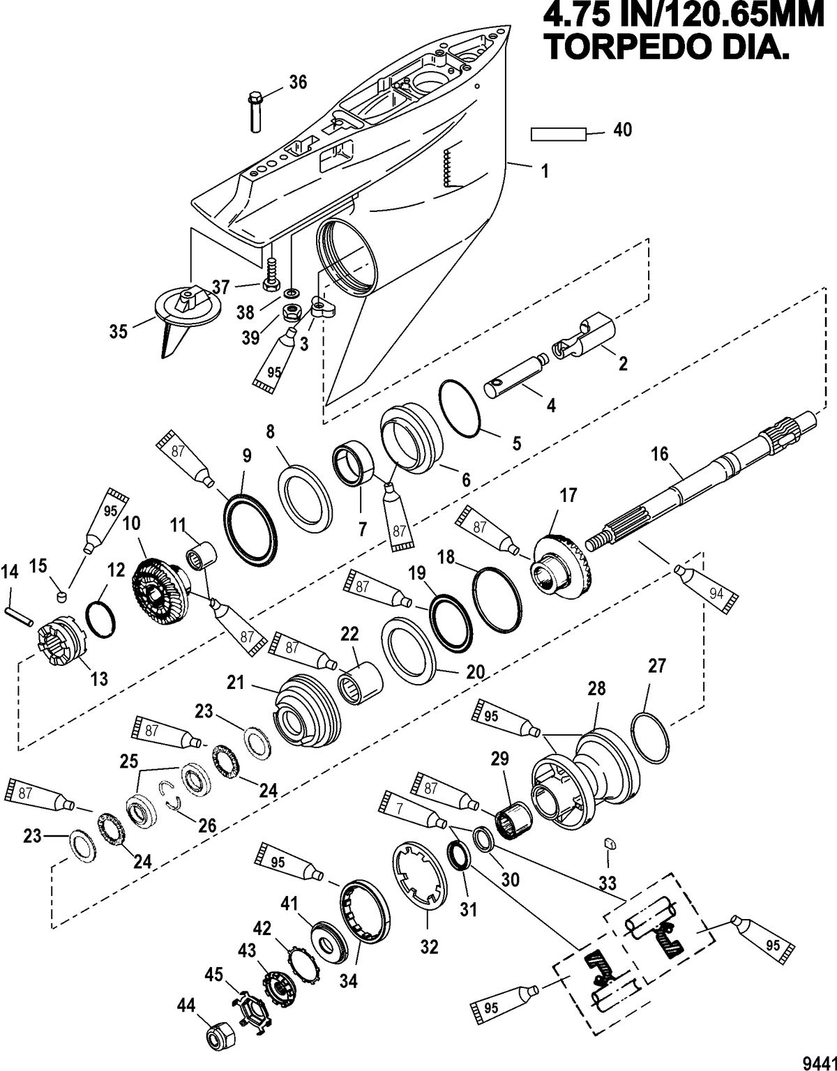 MERCURY/MARINER 135 / 150 DFI (2.5L) Gear Housing, Propeller Shaft - Counter Rotation