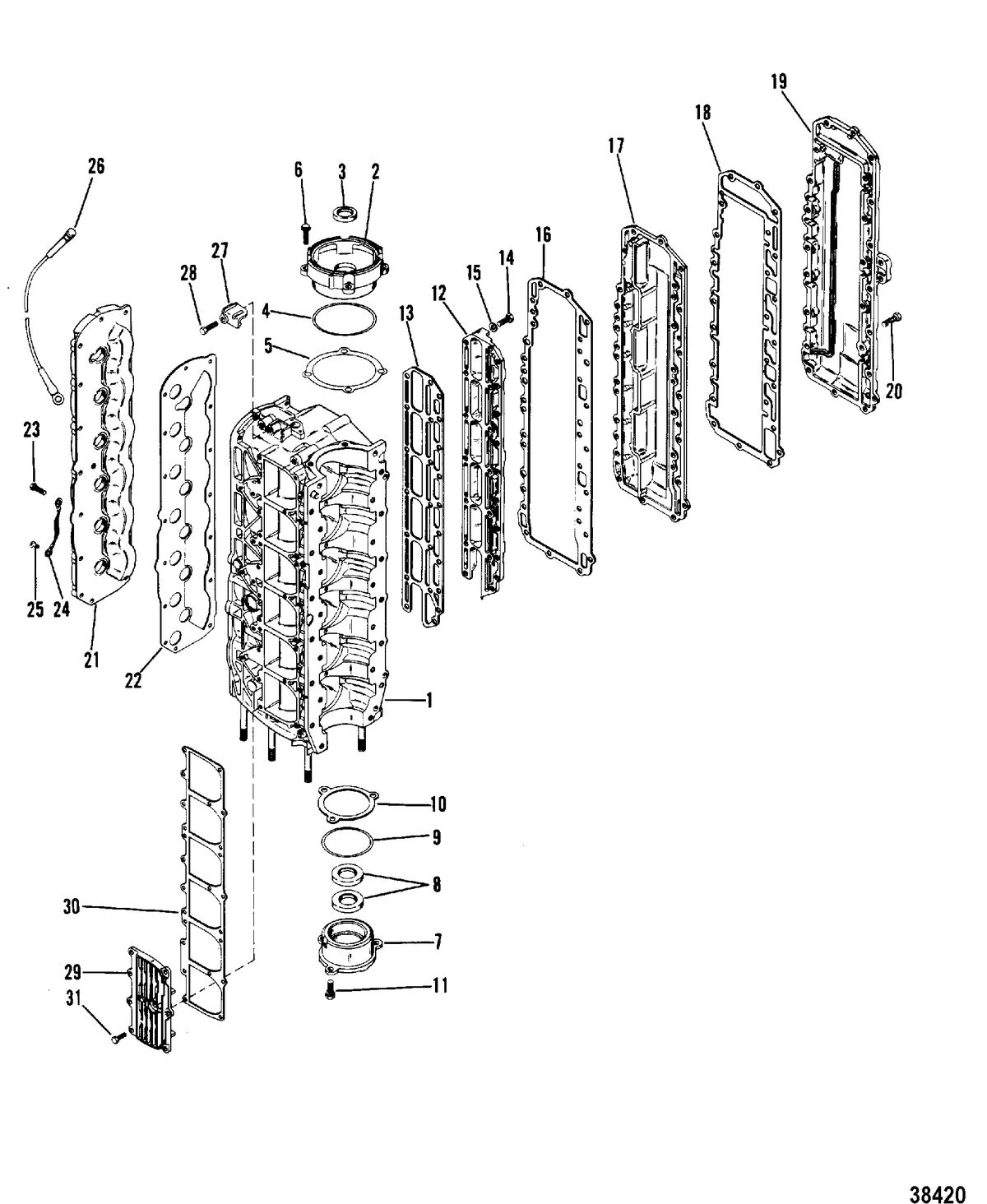 MERCURY/MARINER 90/115 H.P. (INLINE) END CAP, MANIFOLD AND EXHAUST COVERS